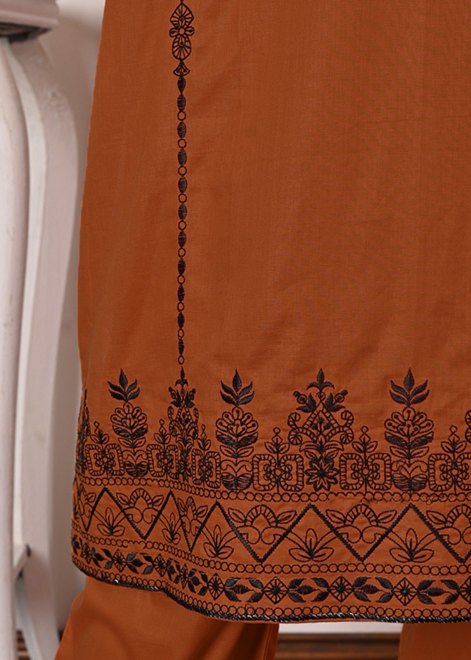 Khombi Grilled BZ 194 Rust Orange Cotton Embroidered Dress Women 3pcs