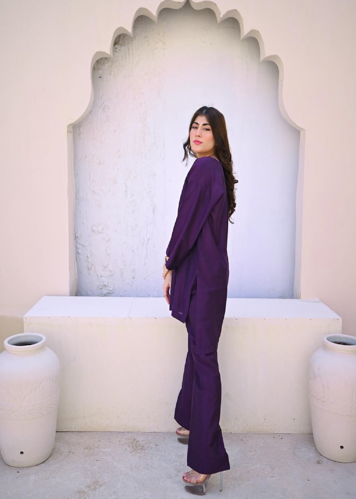 Zauk Deep Violet Two Piece Dress Women 2pcs