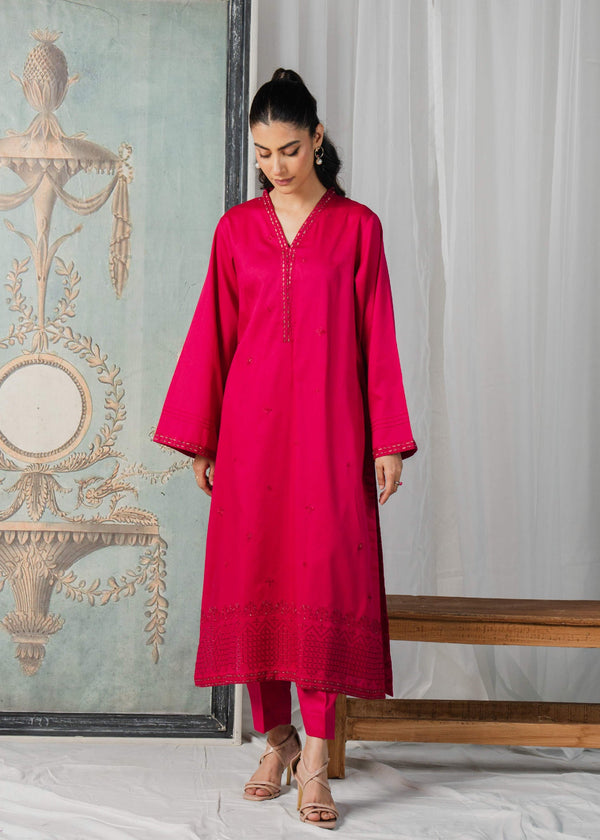 Buzzazi Bright Pink Embroidered Women 2pcs