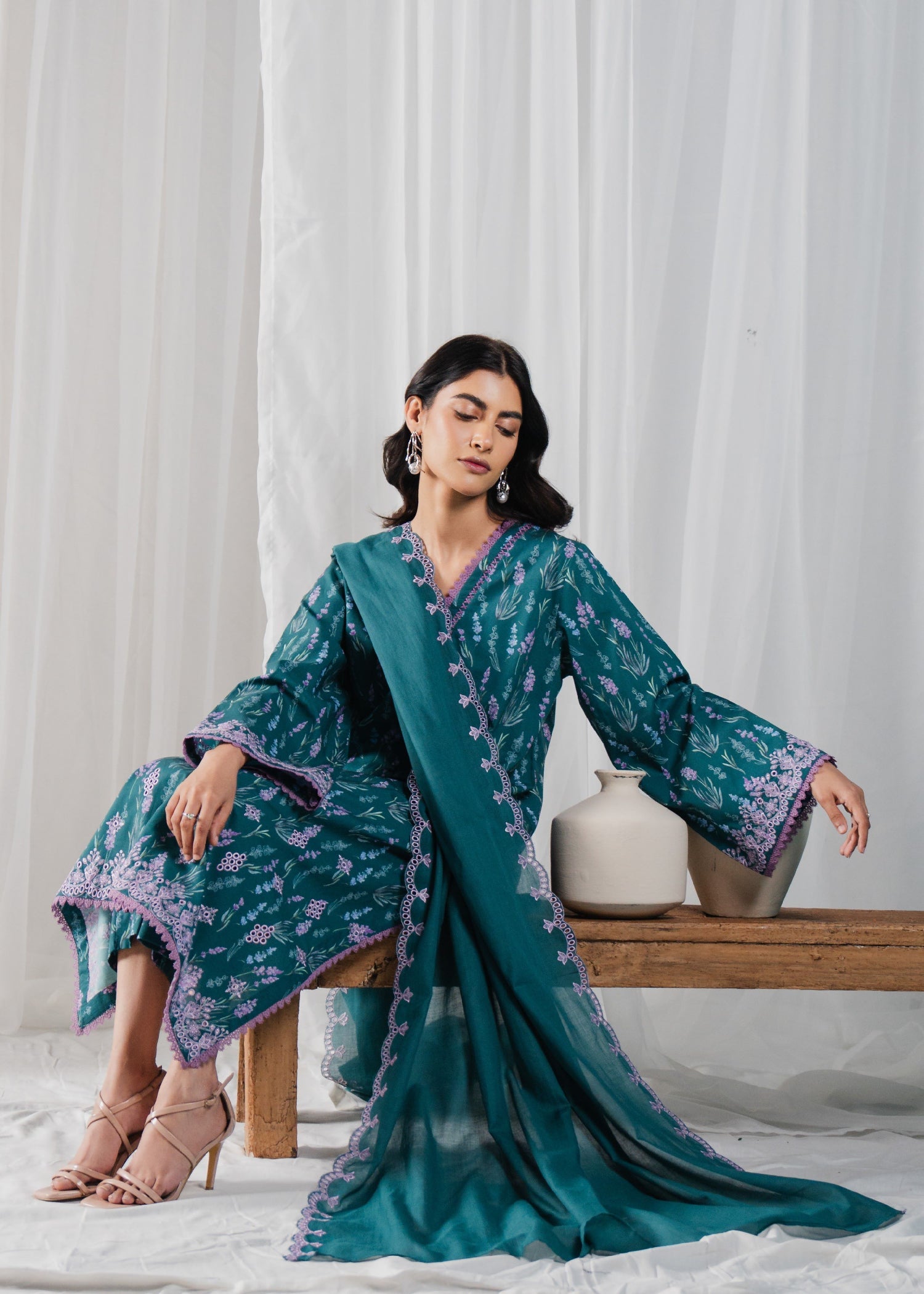 Buzzazi Teal Printed Suit Women 3pcs