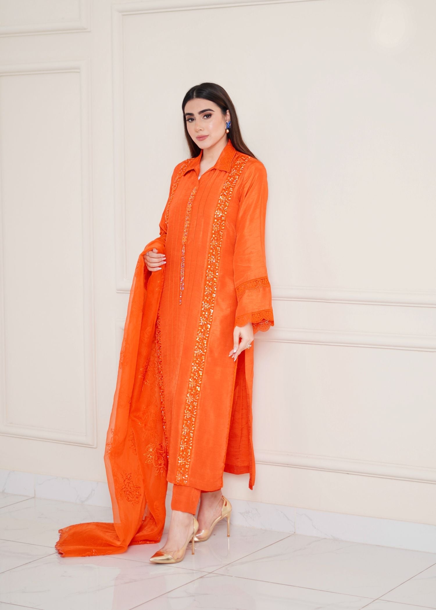 Maroon By Iqra Chaudhry Pumpkin Orange Women 3pcs