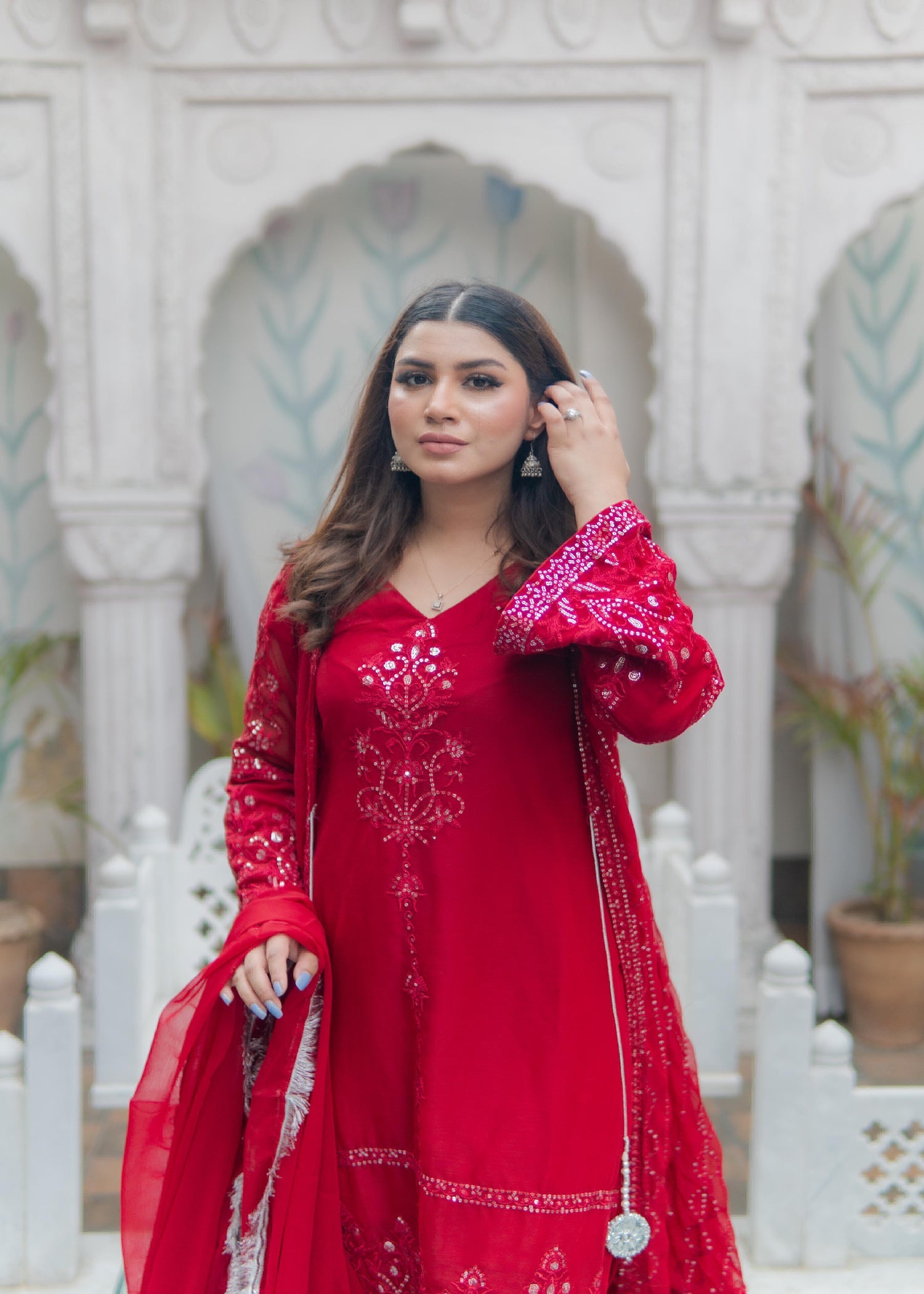 Rangoon Clothing Tajdar Red Women 4pcs