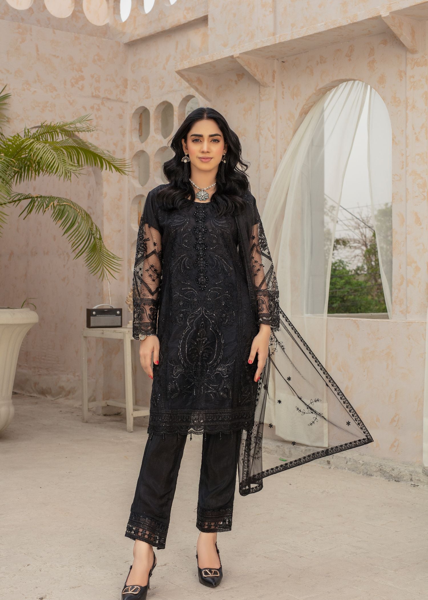 Pehnawa By Bin Akram’s BLACK BEAUTY EMBROIDERED NET Women 3pcs