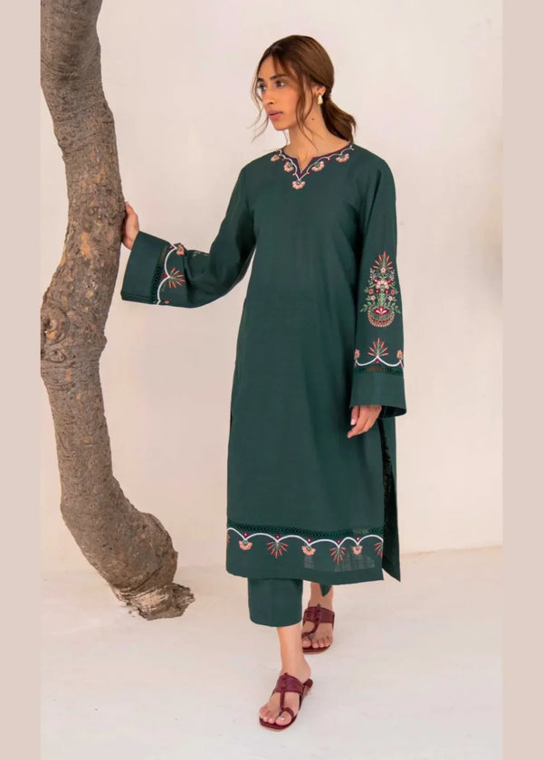 Sajfi Closet Mongia Green Embroidered Stitched Suit for Women Women 2pcs