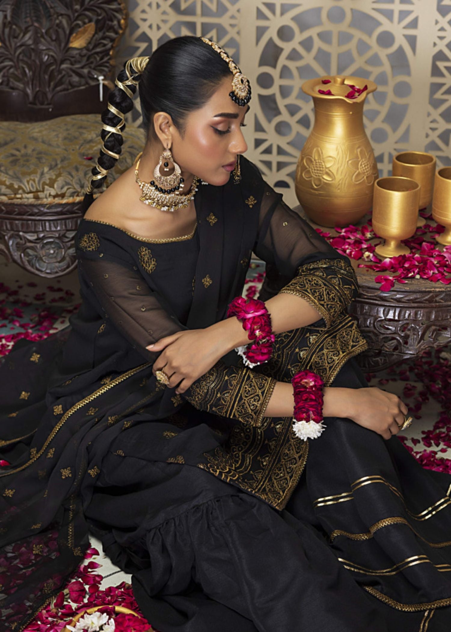 Meeraki Black Nawabi Gharara Women 3pcs