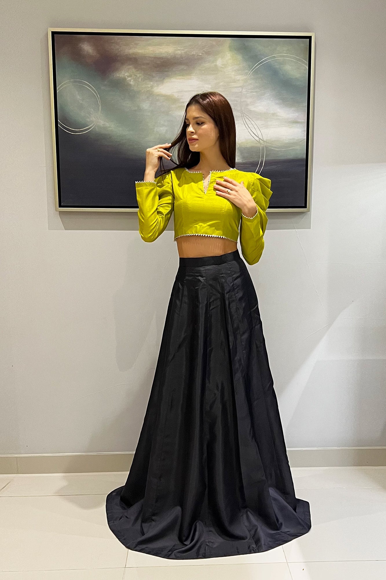 Kanydaro Olive & Noir Gota Ensemble Set Women 3pcs