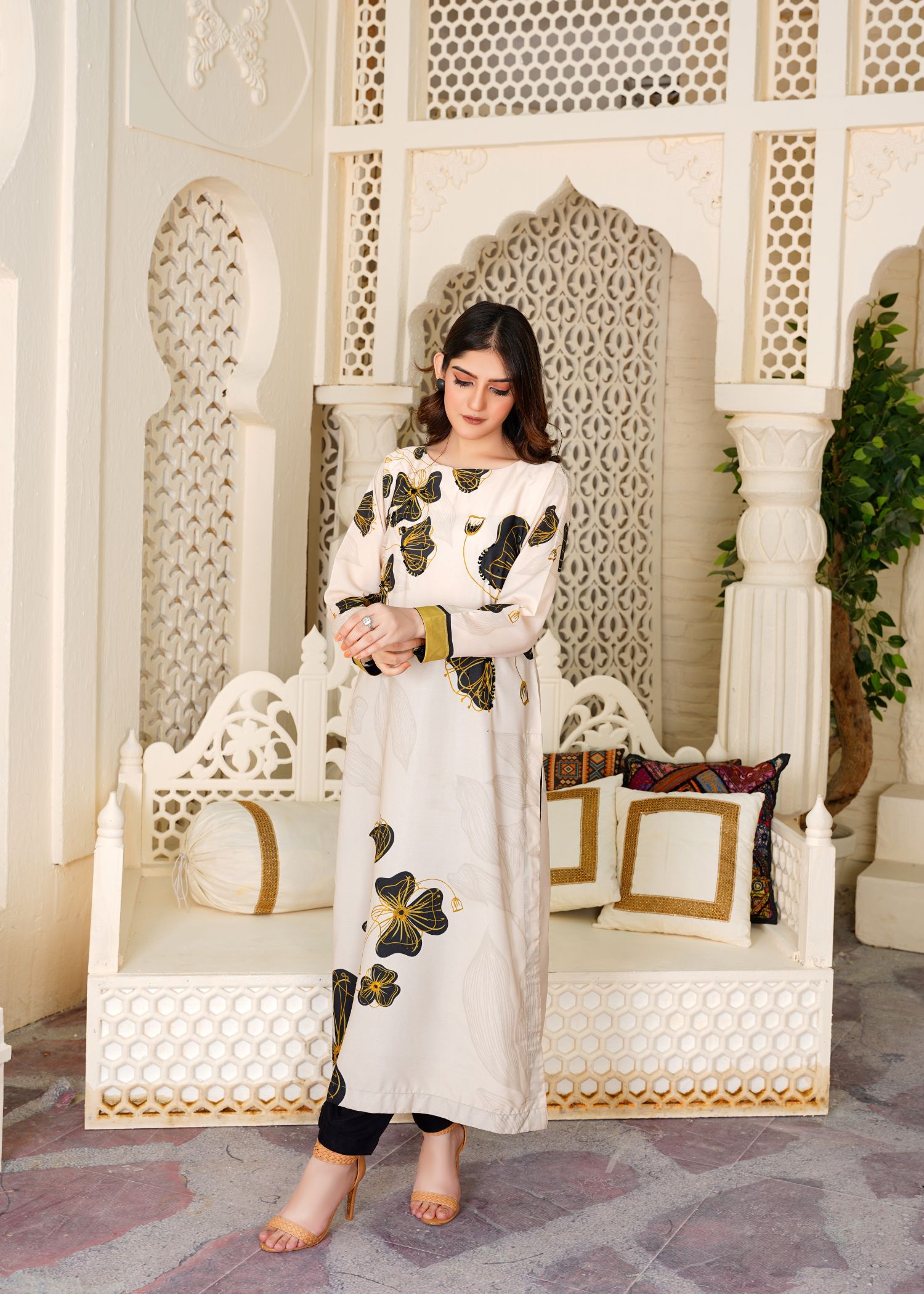 Athena Apparels Lavinia Creamy Hand Worked Long Shirt 357 Women 1pcs