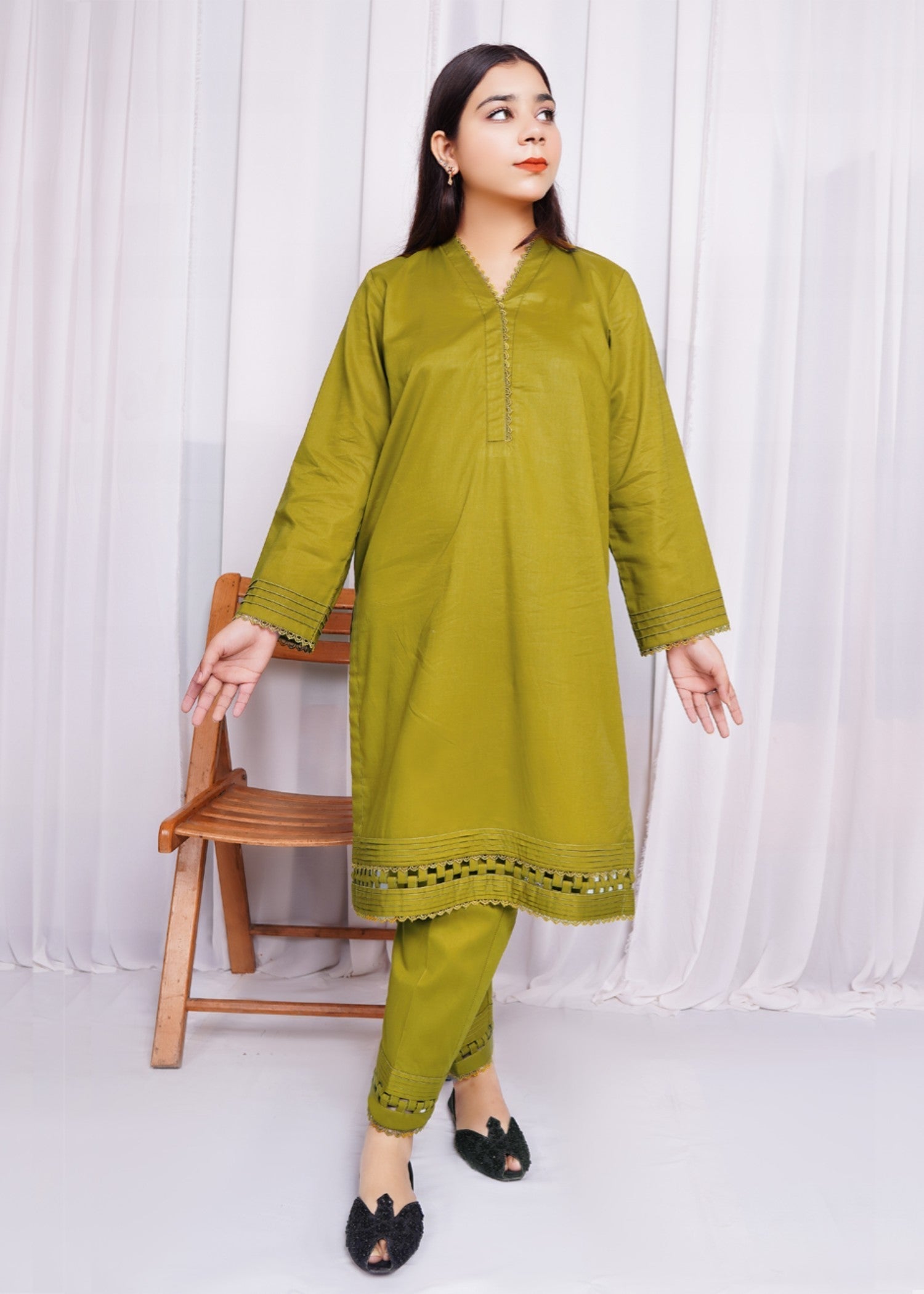 Pretbee Olive Green Kurta Set Women 2pcs