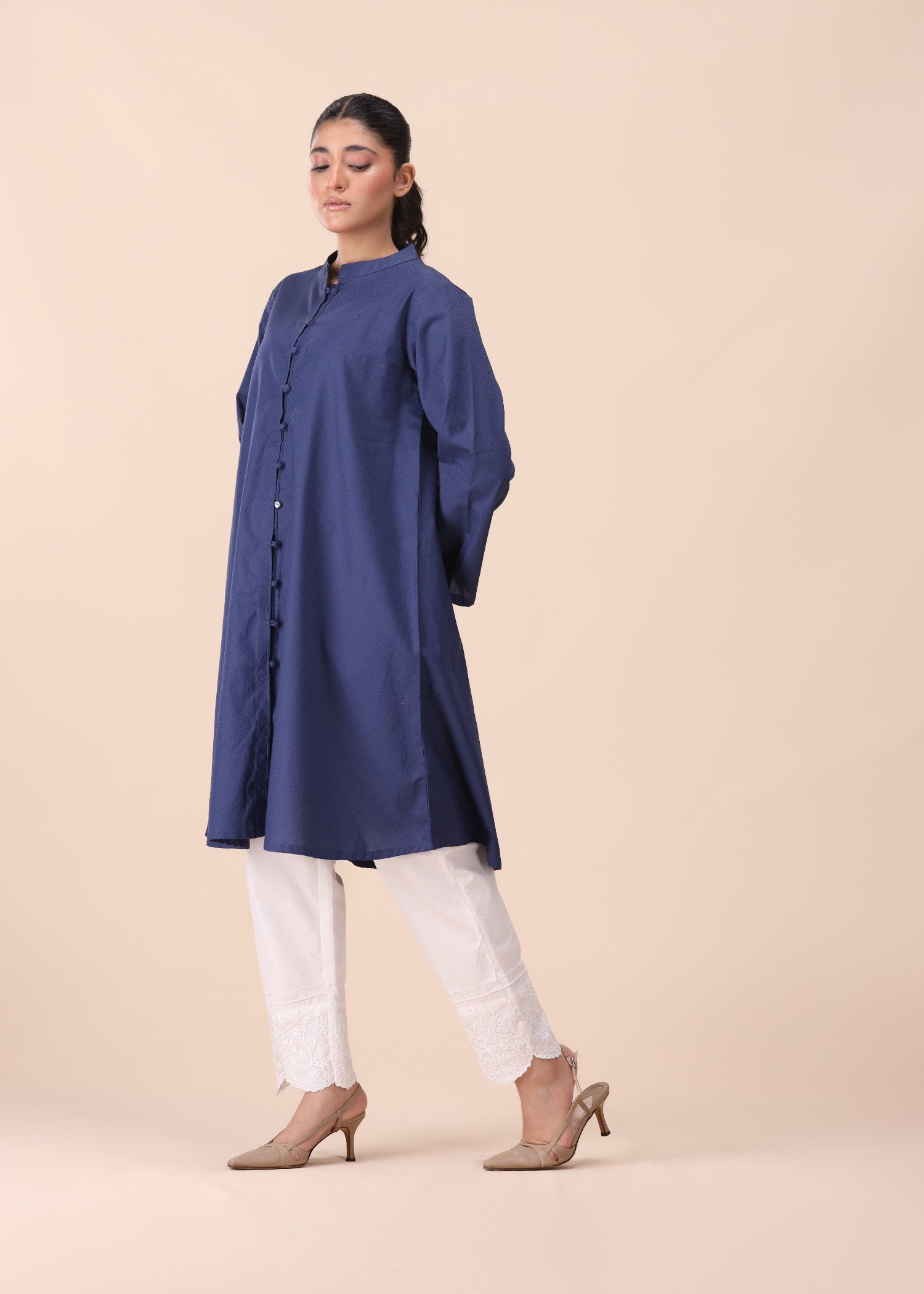 Mhw Blue Dobby Cotton Top Women 2pcs