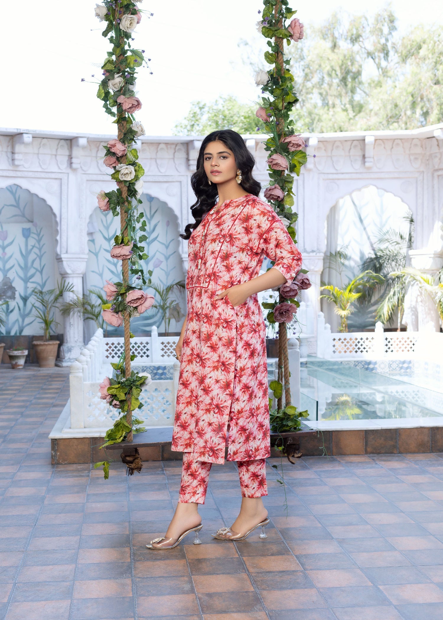 Zarsah Red Printed Suit ZSS 1002 Women 2pcs
