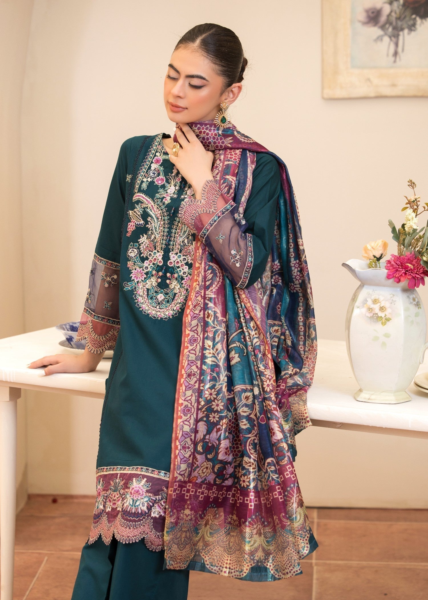 Madame Embroidered Cotton Suit 2751 Women 3pcs