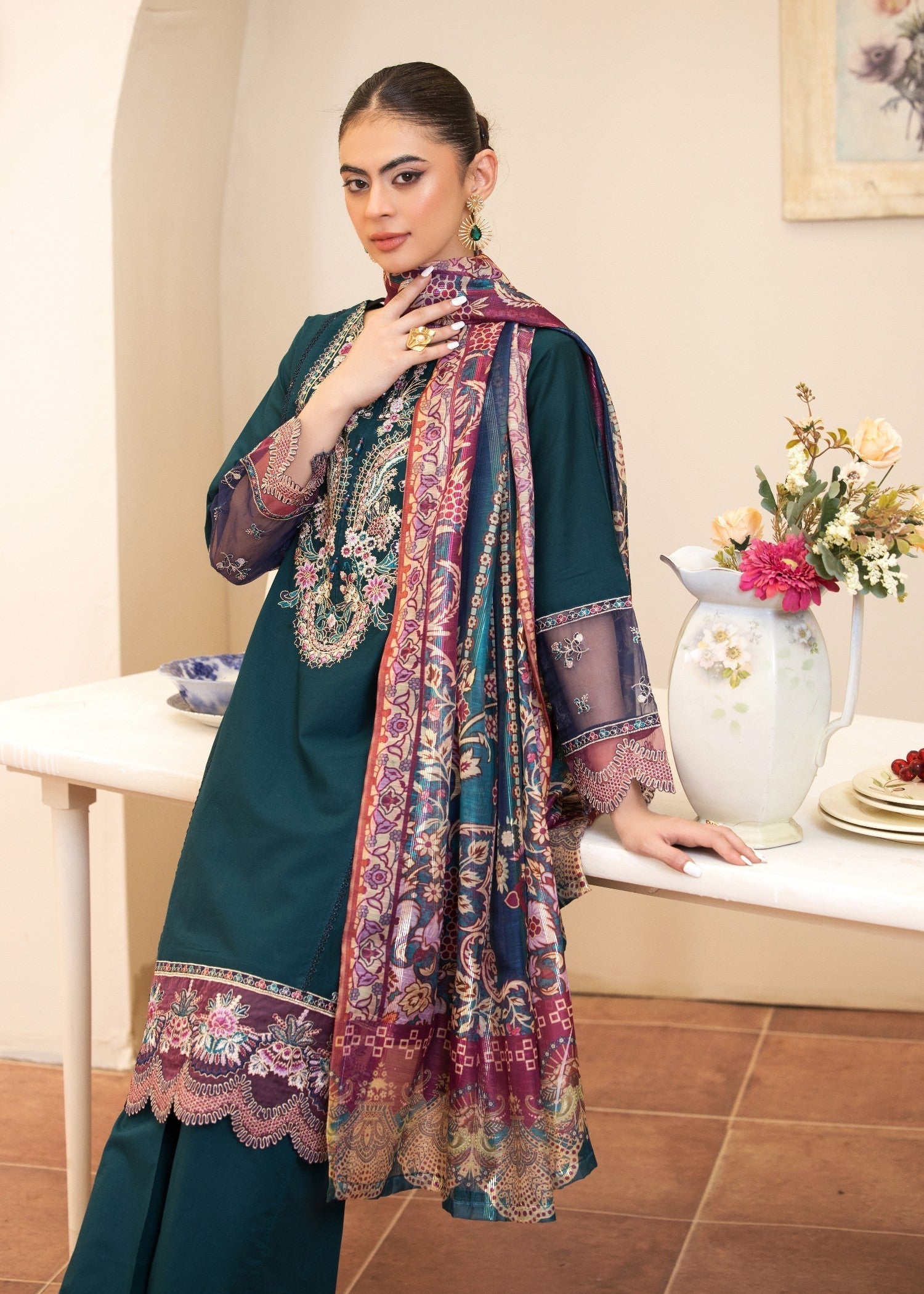 Madame Embroidered Cotton Suit 2751 Women 3pcs