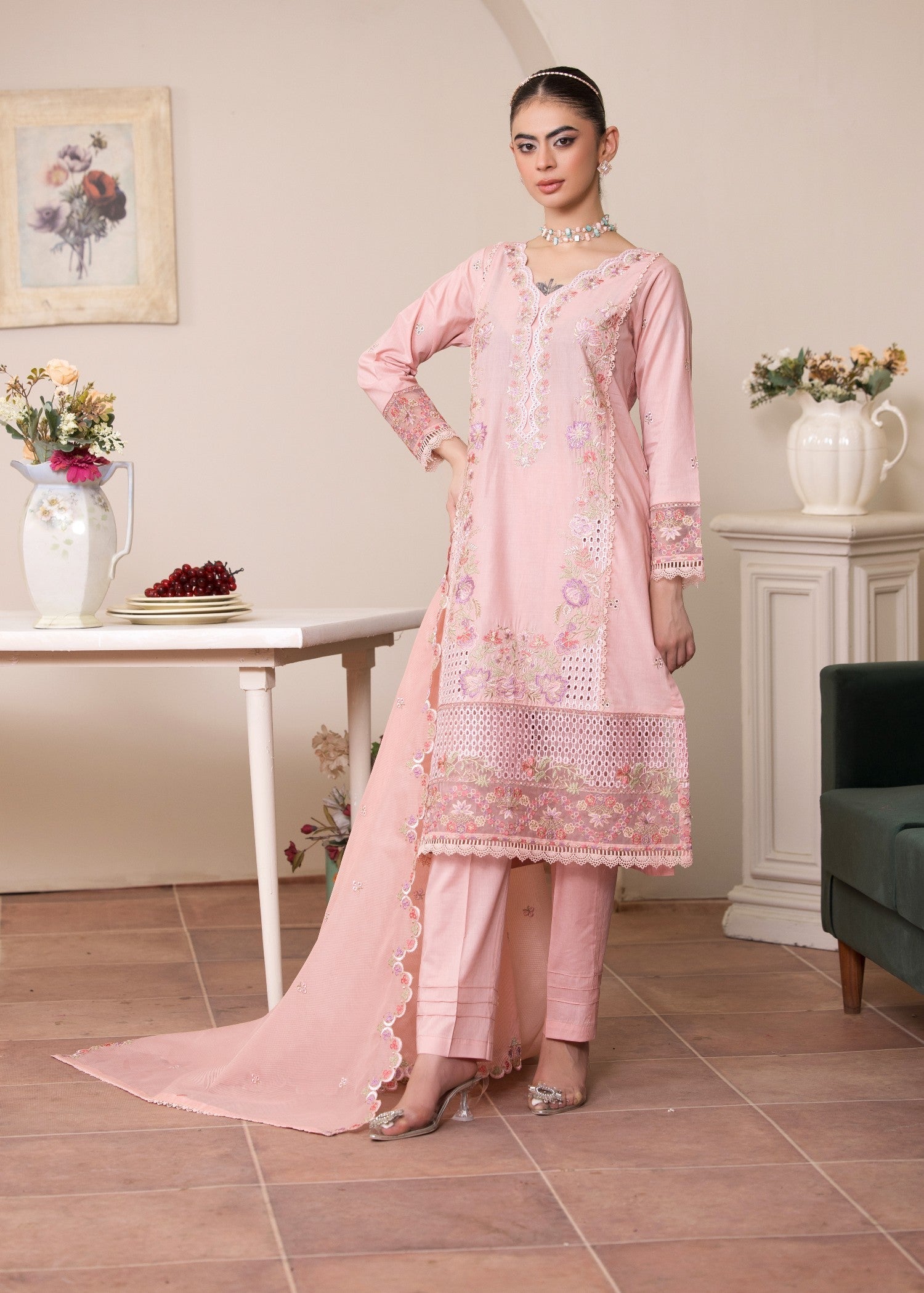 Madame Embroidered Chicken Kari Suit 2752 Women 3pcs