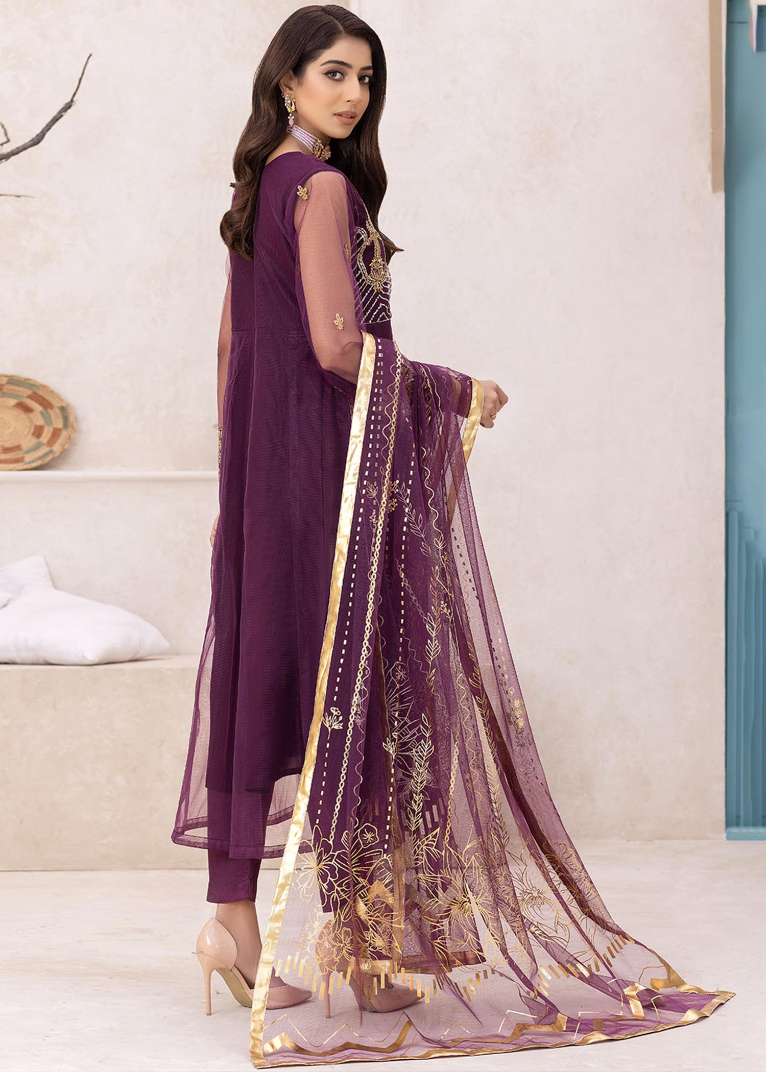 Madame Embroidered Net Frock Suit 2587 Women 3pcs