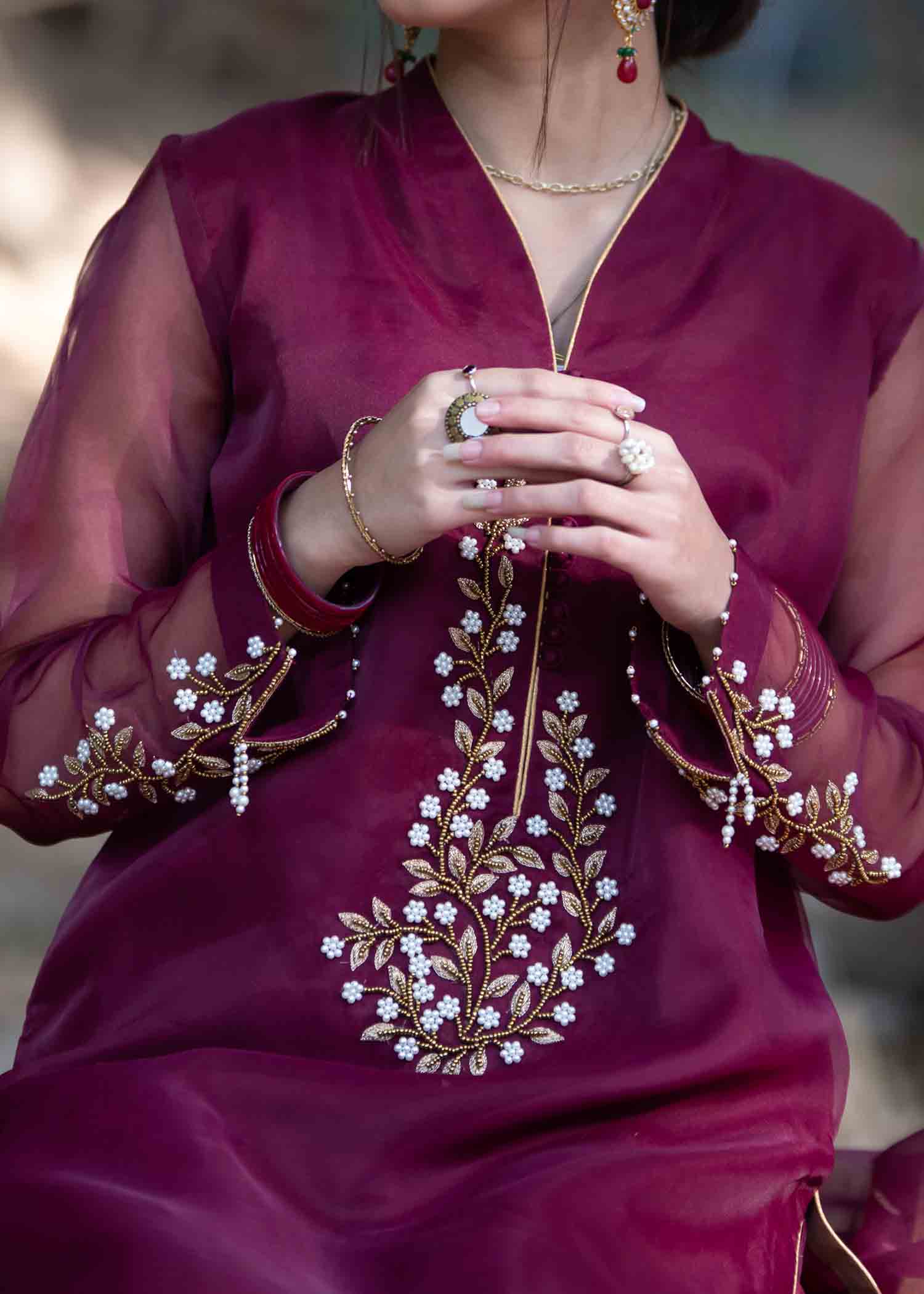 Eraj Hussain Maroon Dress — HANOOZ Women 3pcs