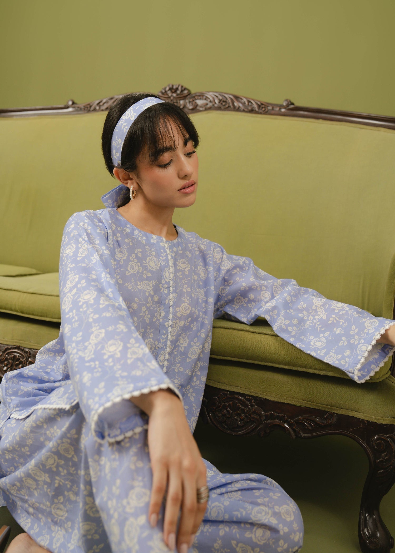 Buzzazi Periwinkle Blue Printed Suit Women 2pcs