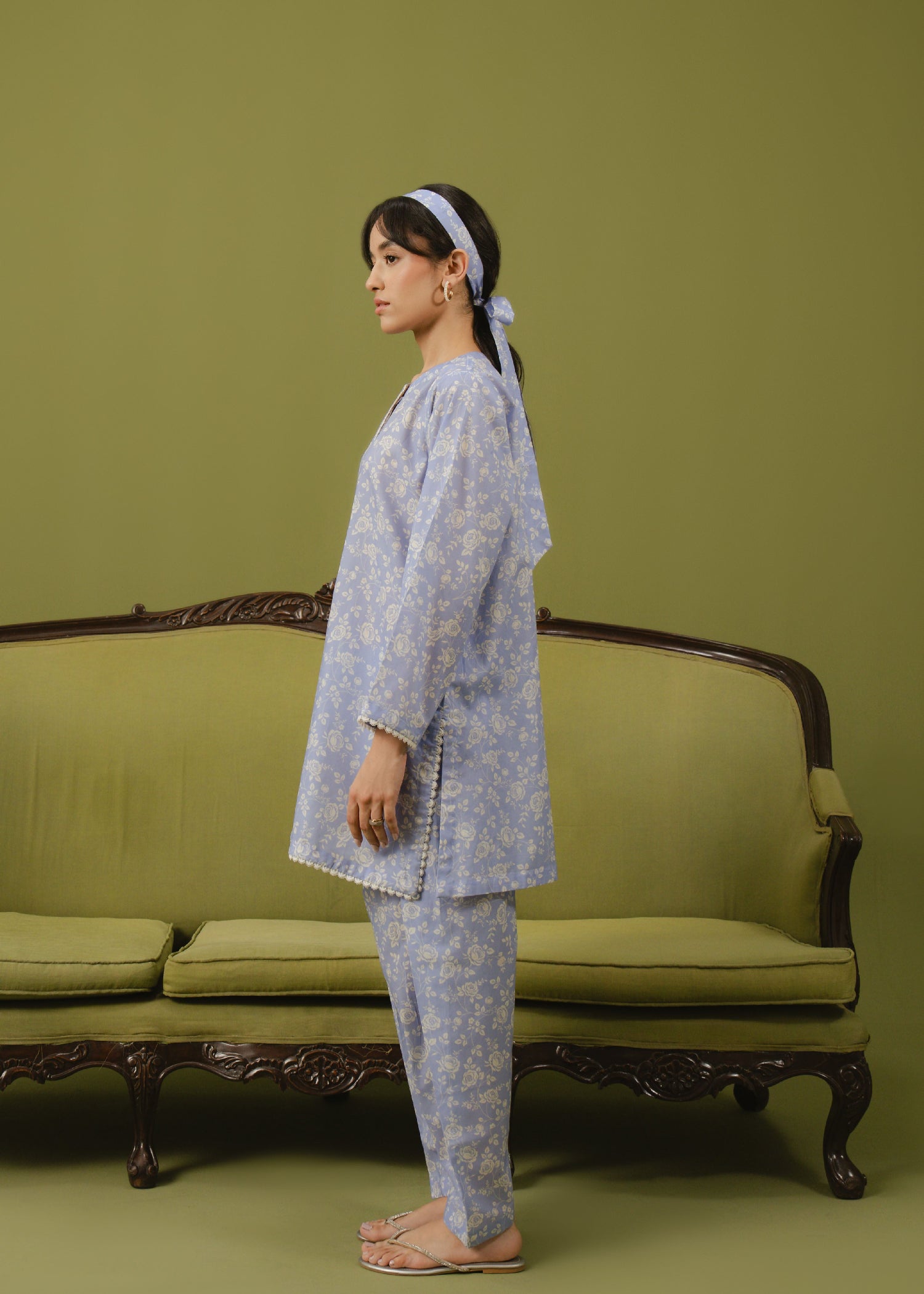 Buzzazi Periwinkle Blue Printed Suit Women 2pcs