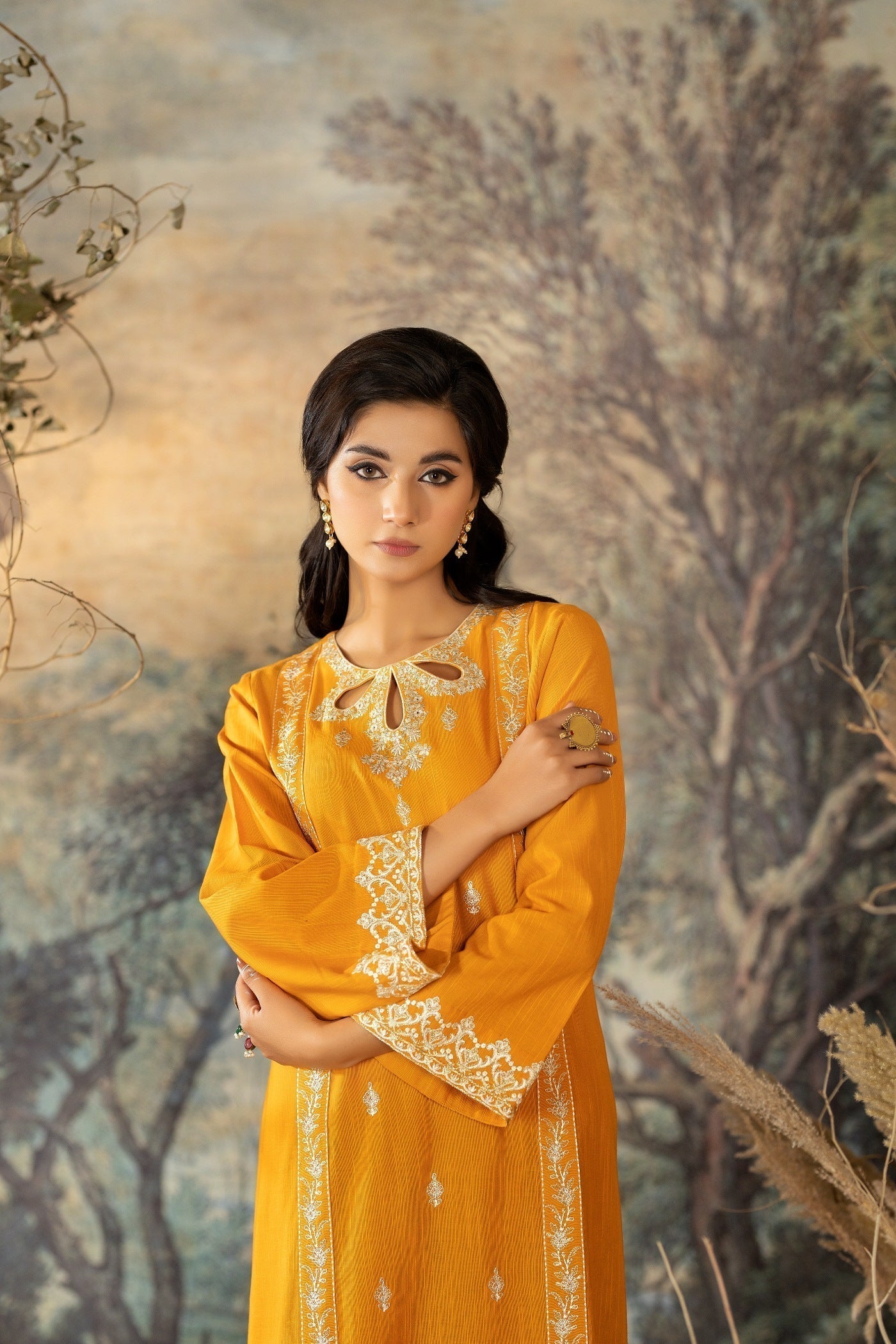 La Rosaa LW2 06 Mustard Embroidered Women 2pcs