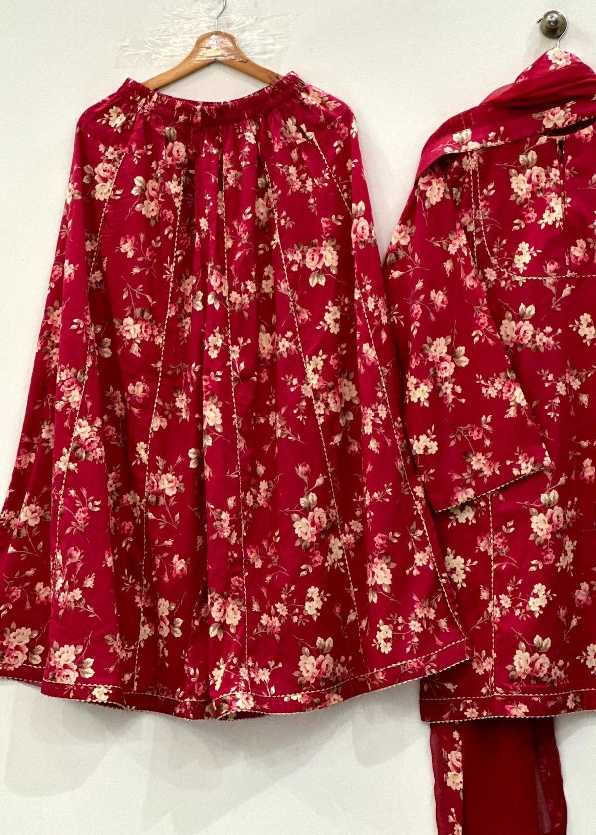 Ayesha B mehroon lawn suit flapper style (sabeen) Women 3pcs