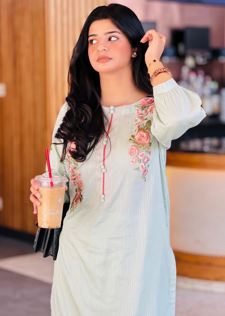 Haya'S Creation Embroidered Pistachio Green Doria Lawn Dress with Farshi Shalwar Women 2pcs