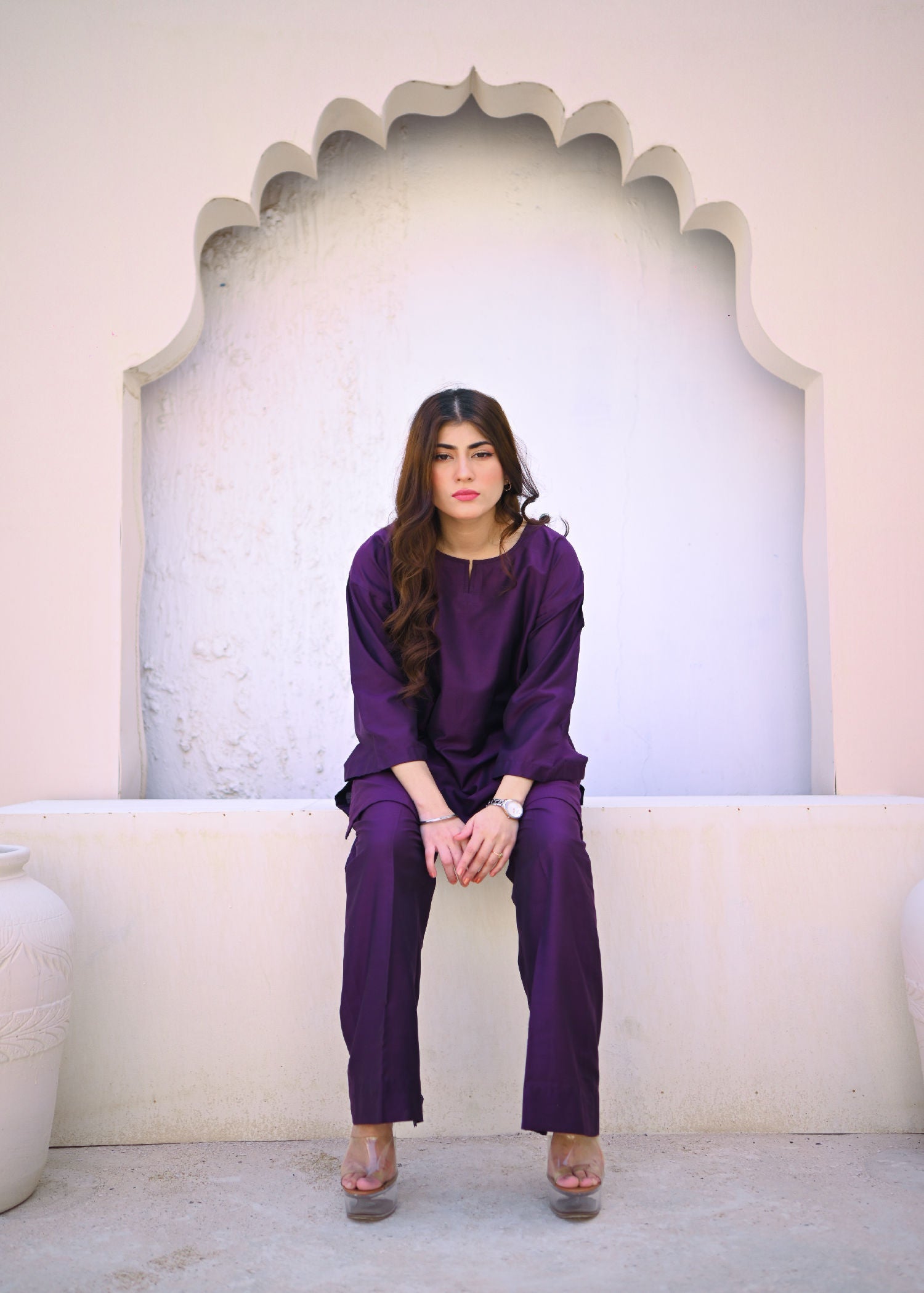 Zauk Deep Violet Two Piece Dress Women 2pcs