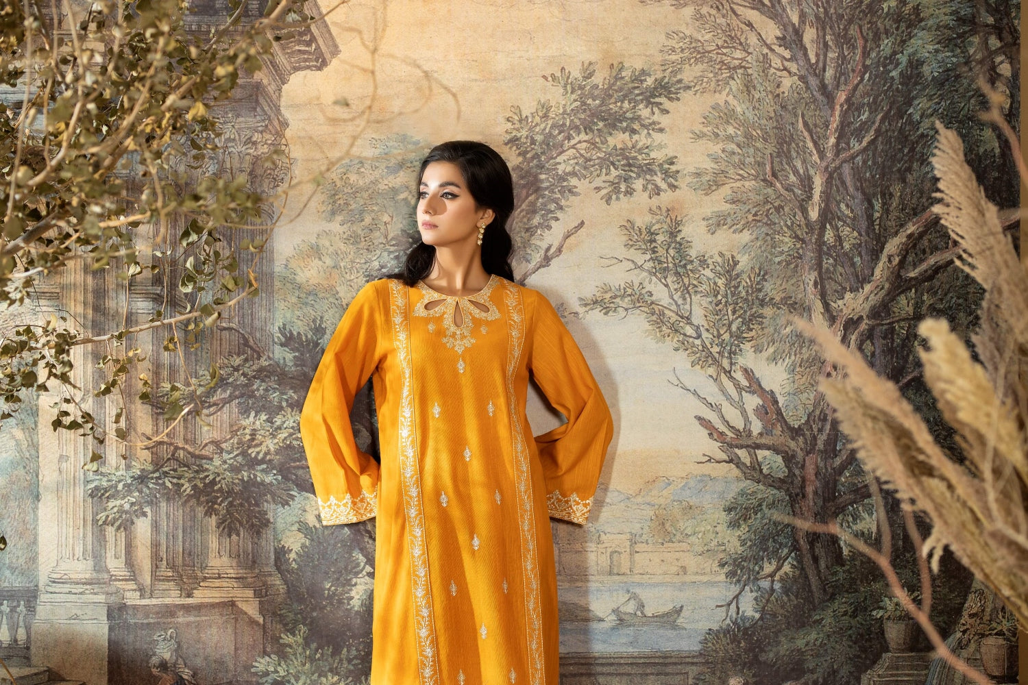 La Rosaa LW2 06 Mustard Embroidered Women 2pcs