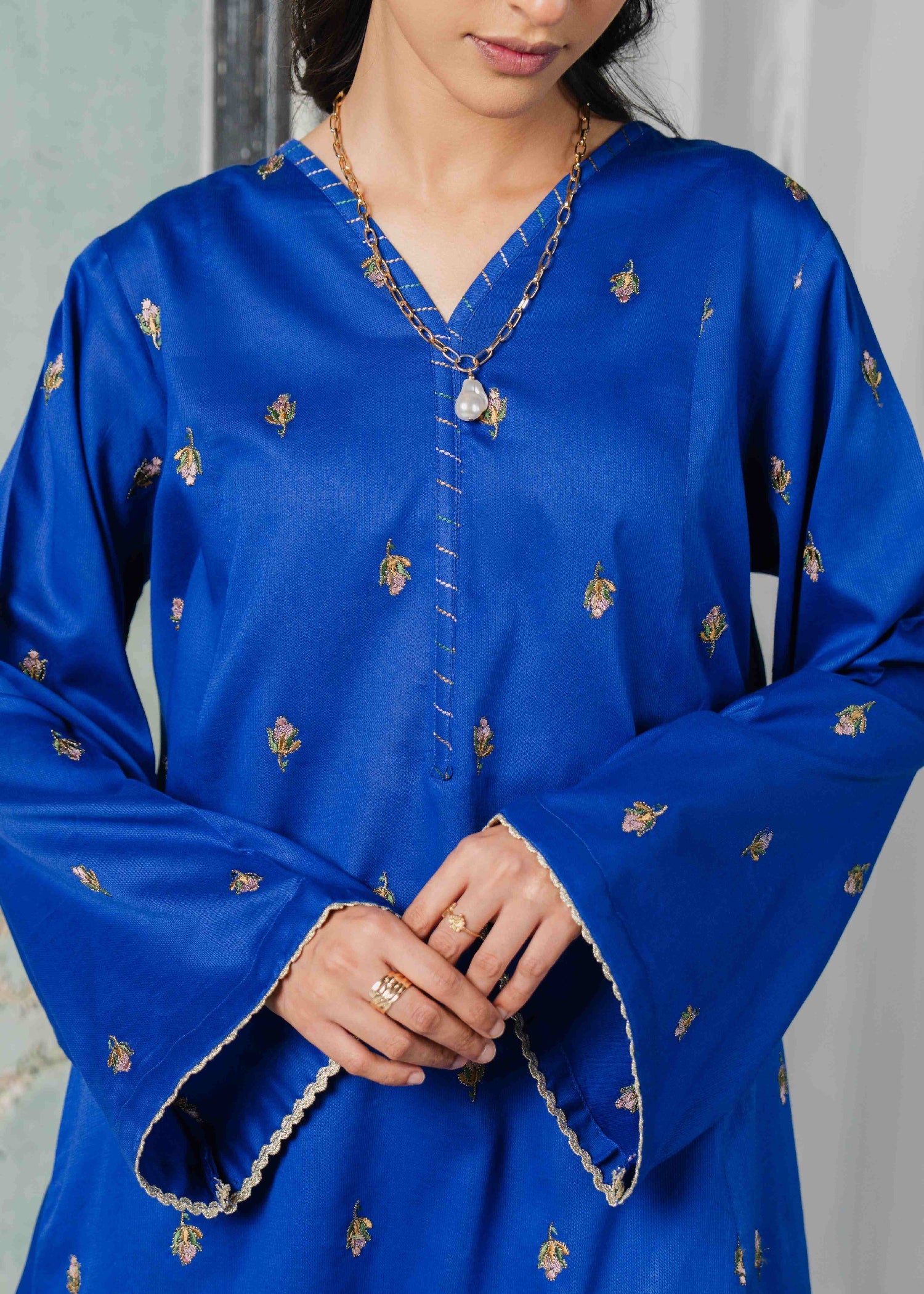 Buzzazi Blue Embroidered Suit Women 2pcs