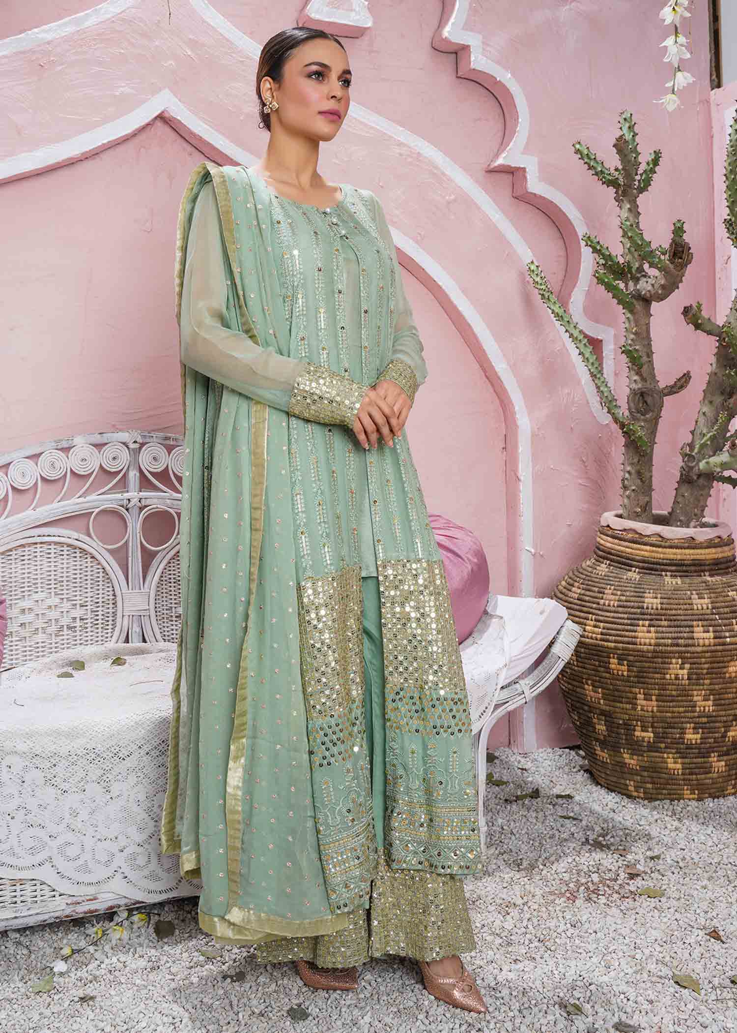 Rang-e-Haya Anchal / Mint Green Women 4pcs