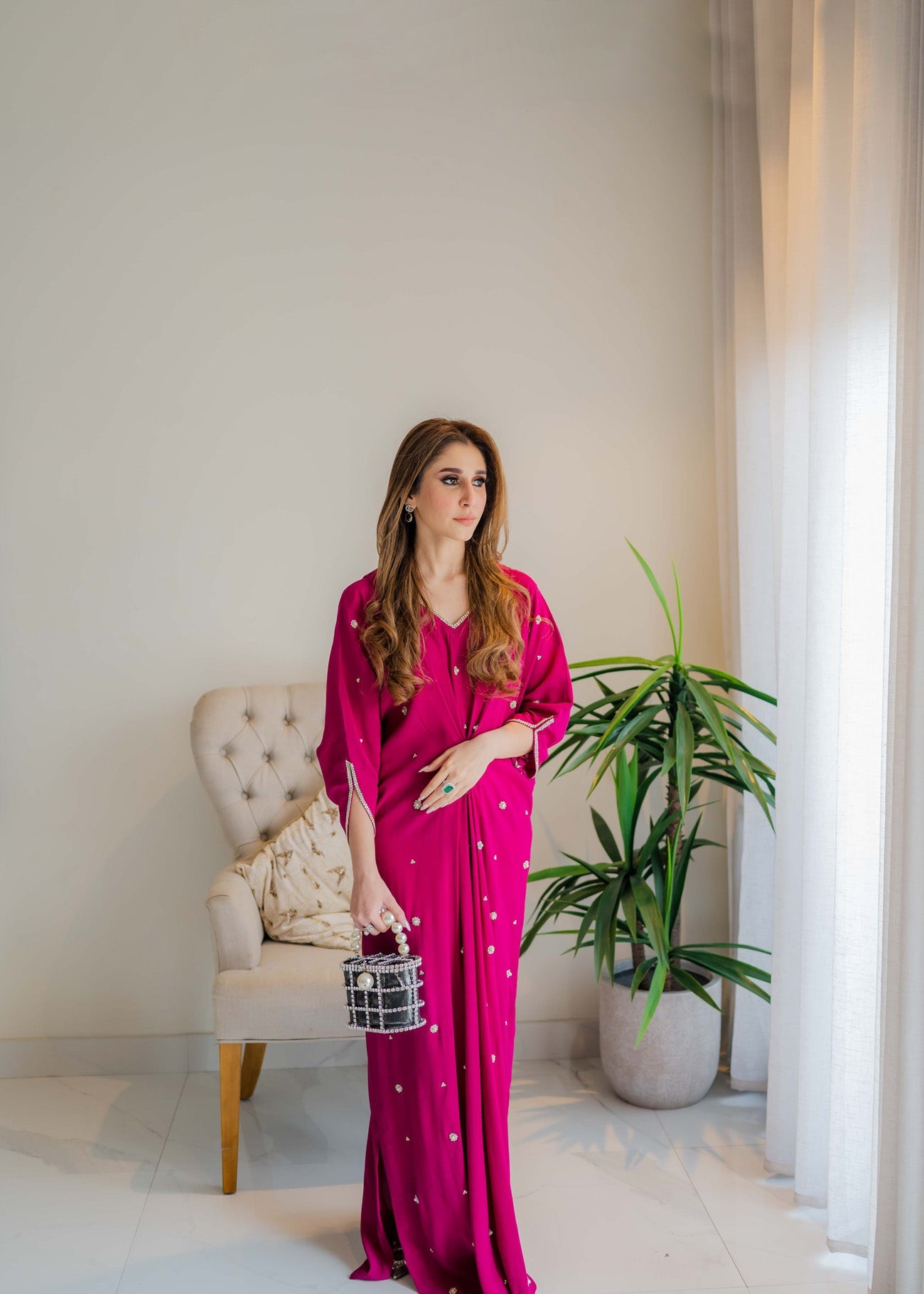 Sammy K Magenta crepe caftan Women 1pcs