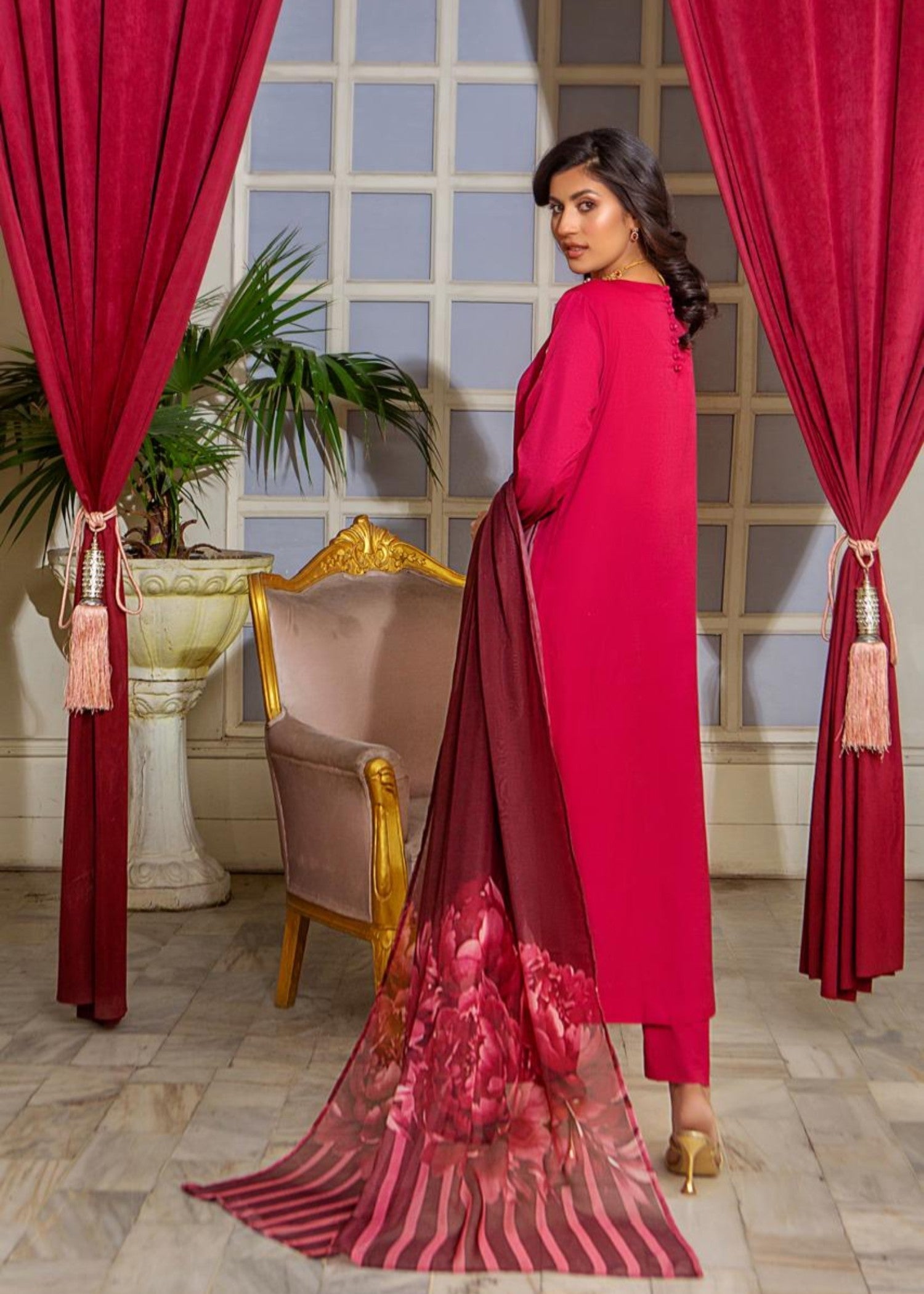 Alnuqat RED VINE Made In Crepe Fabric Women 3pcs