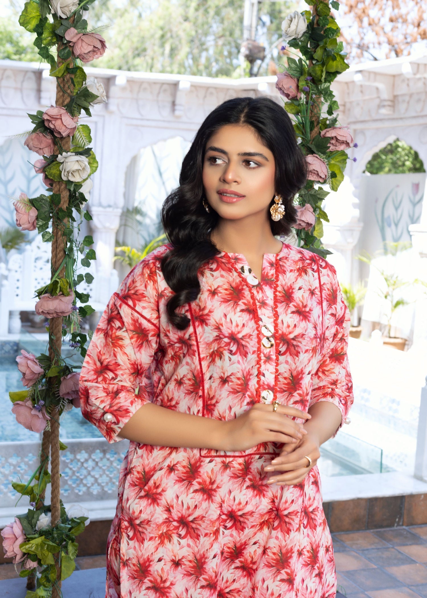 Zarsah Red Printed Suit ZSS 1002 Women 2pcs