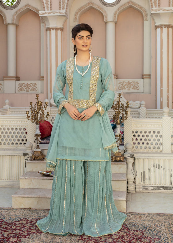 Pehnawa By Bin Akram’s AQUA LACECRUSH CHIFFON Women 3pcs