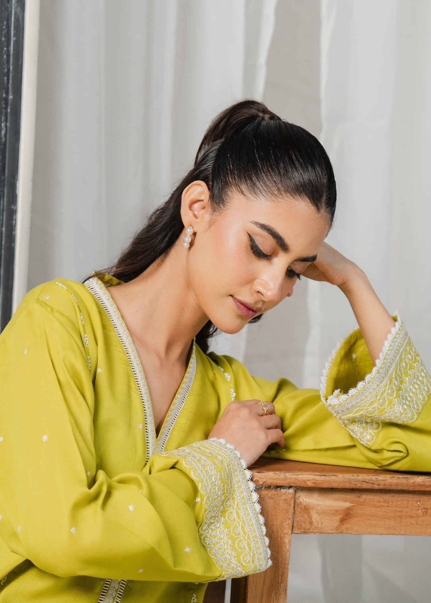 Buzzazi Embroidered Lime Suit Women 2pcs