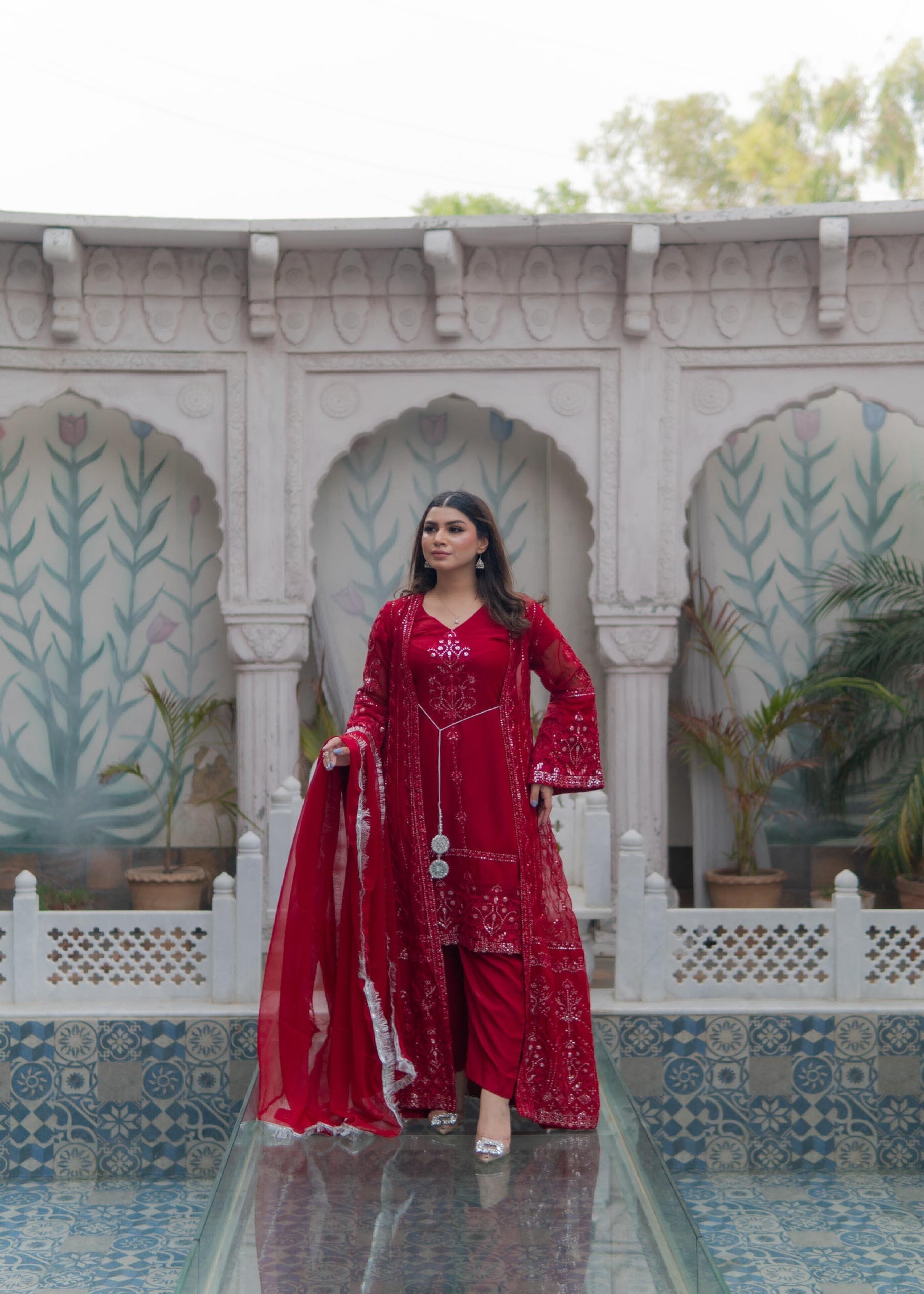 Rangoon Clothing Tajdar Red Women 4pcs