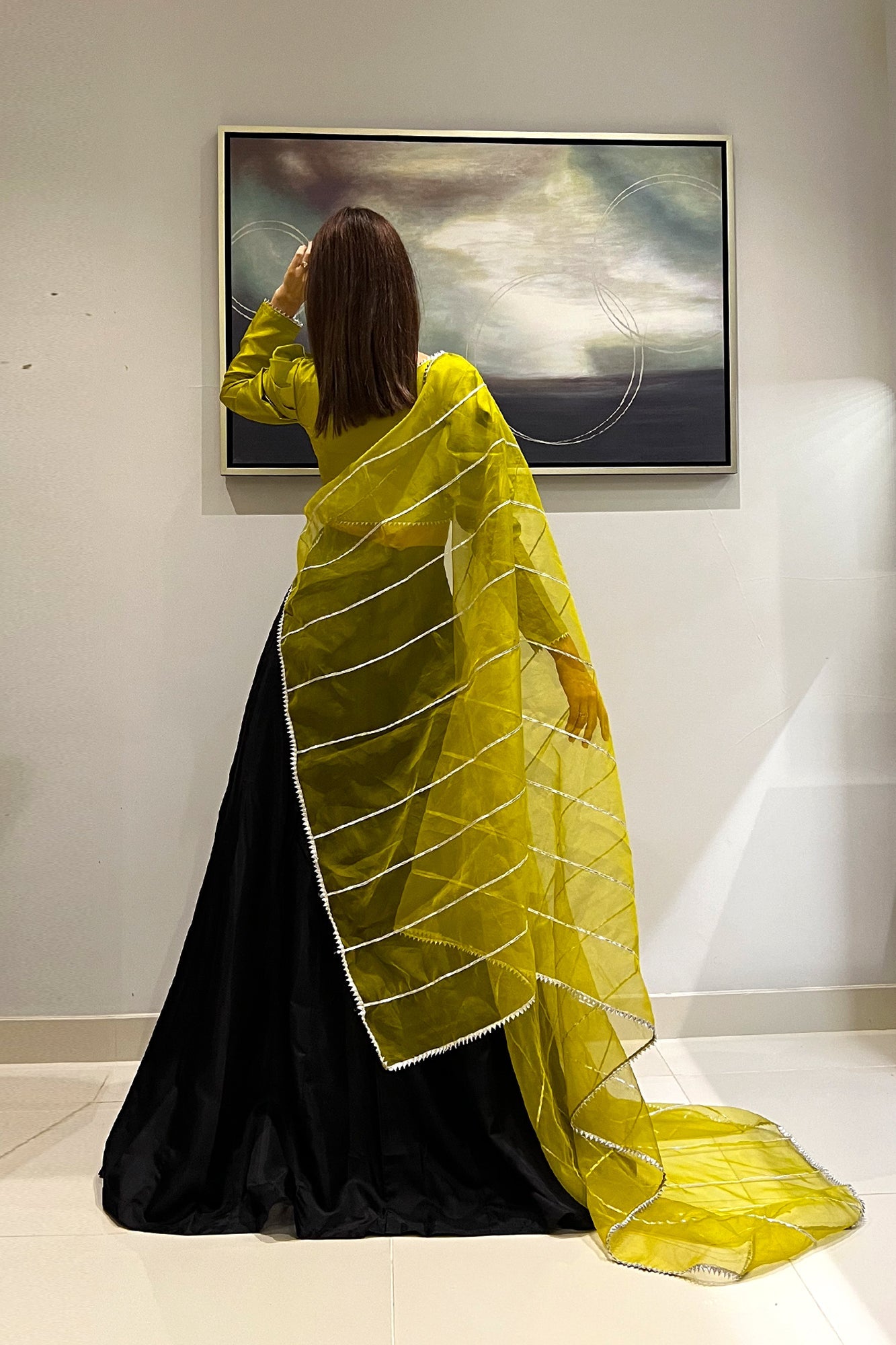 Kanydaro Olive & Noir Gota Ensemble Set Women 3pcs