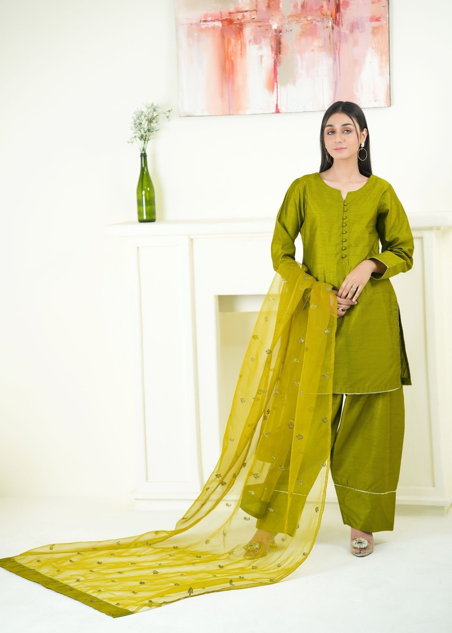 Alyssa OLIVE GREEN FARSHI SHALWAR ALLF009 Women 3pcs