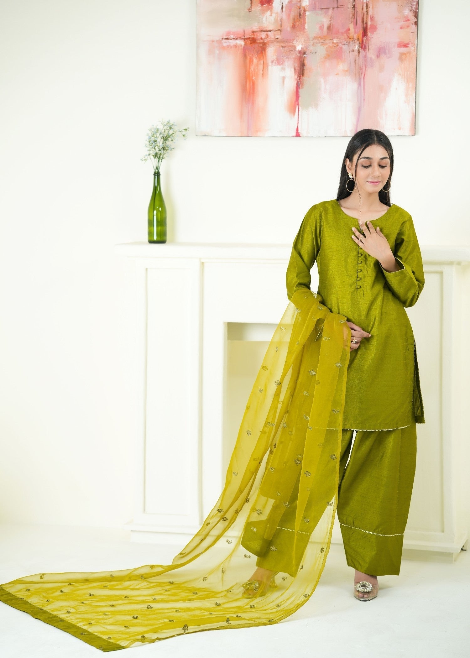 Alyssa OLIVE GREEN FARSHI SHALWAR ALLF009 Women 3pcs