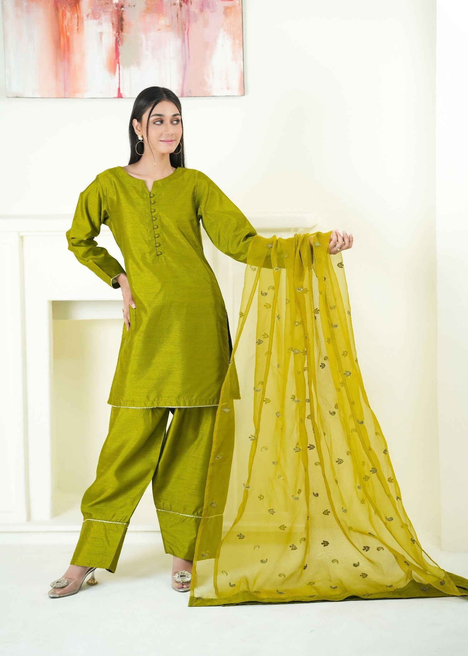 Alyssa OLIVE GREEN FARSHI SHALWAR ALLF009 Women 3pcs
