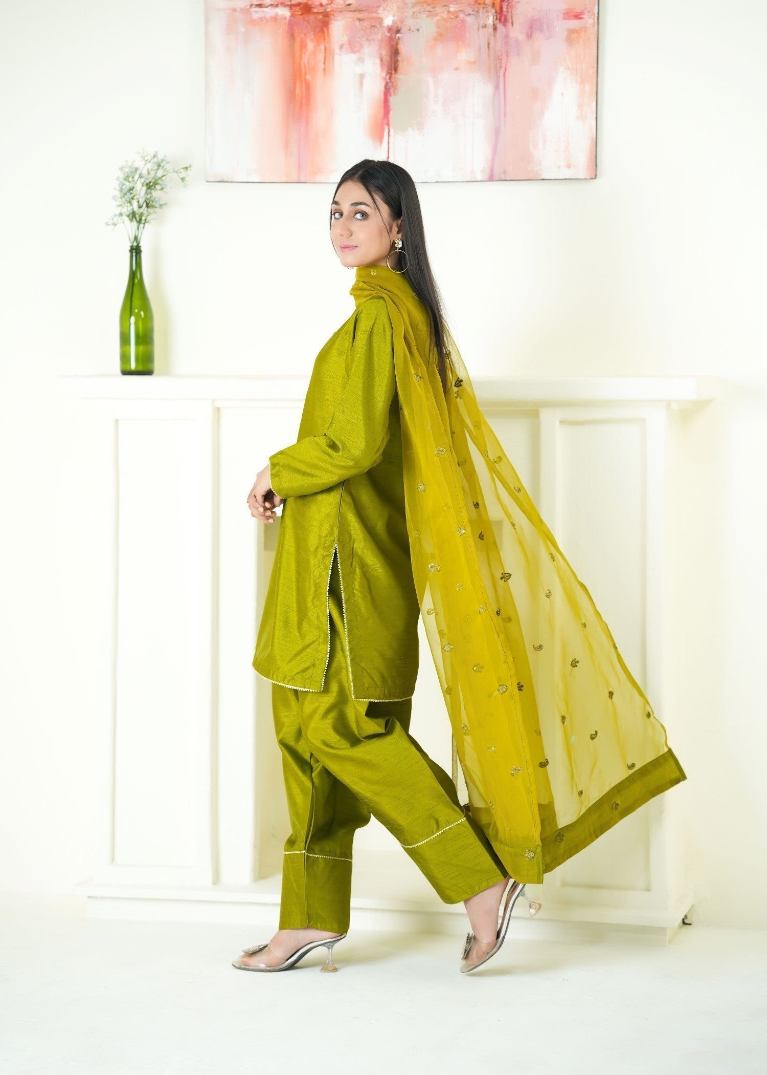 Alyssa OLIVE GREEN FARSHI SHALWAR ALLF009 Women 3pcs