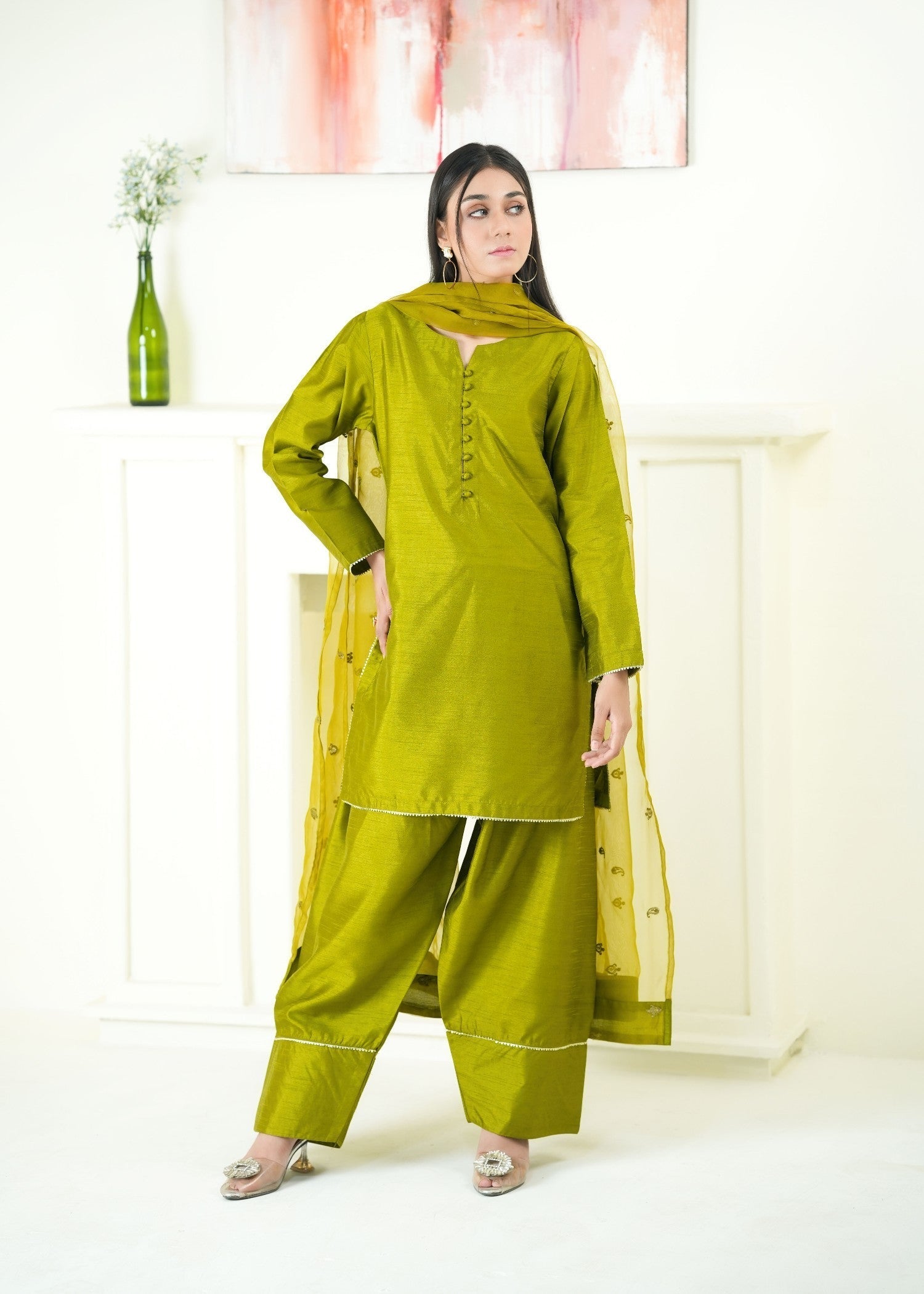 Alyssa OLIVE GREEN FARSHI SHALWAR ALLF009 Women 3pcs