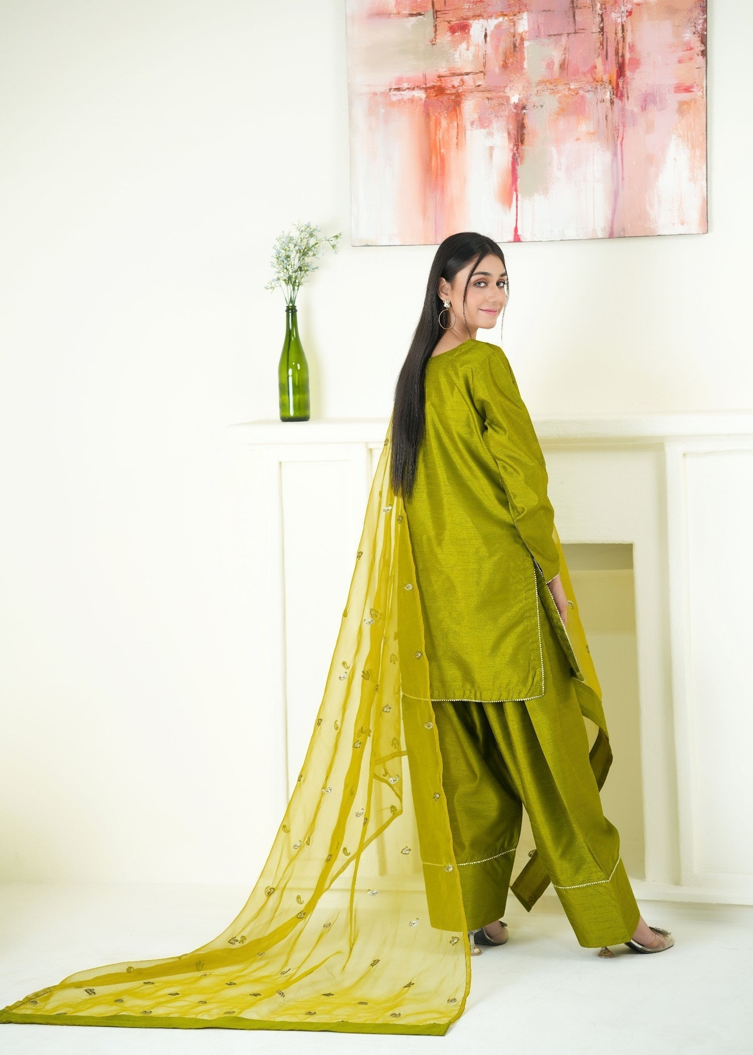 Alyssa OLIVE GREEN FARSHI SHALWAR ALLF009 Women 3pcs