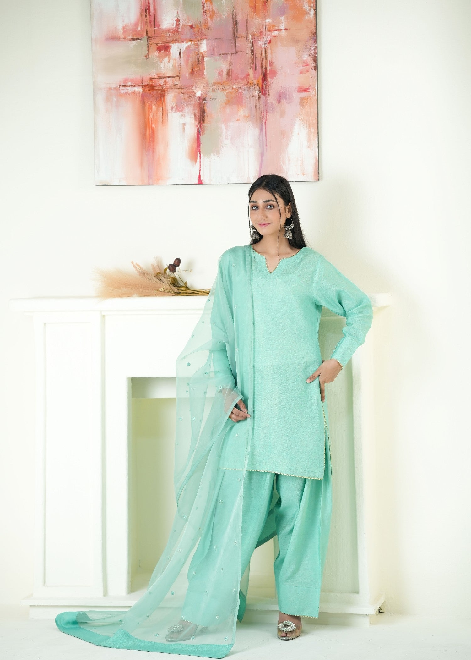 Alyssa TURQUOISE FARSHI SHALWAR ALLF010 Women 3pcs