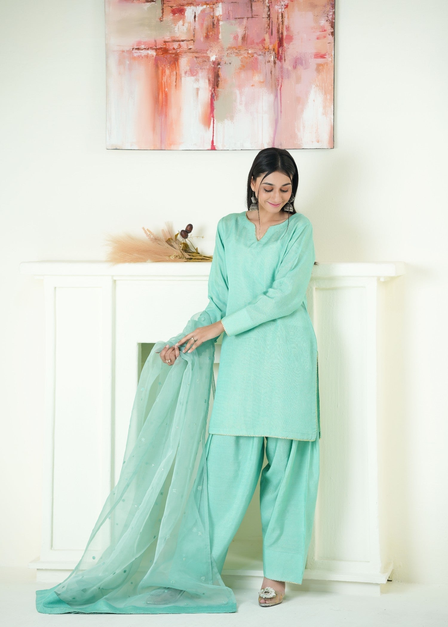 Alyssa TURQUOISE FARSHI SHALWAR ALLF010 Women 3pcs