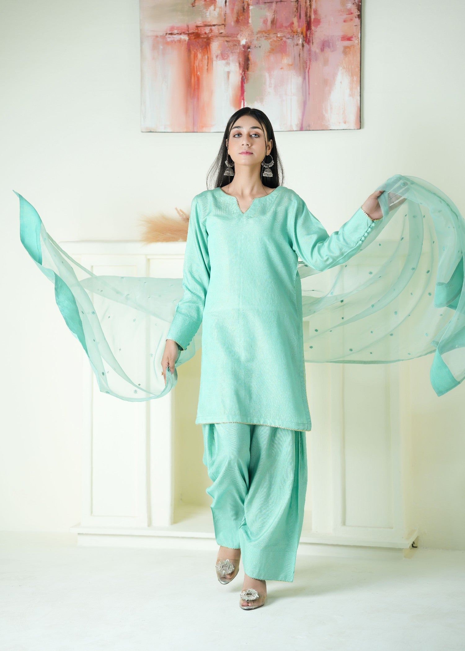 Alyssa TURQUOISE FARSHI SHALWAR ALLF010 Women 3pcs