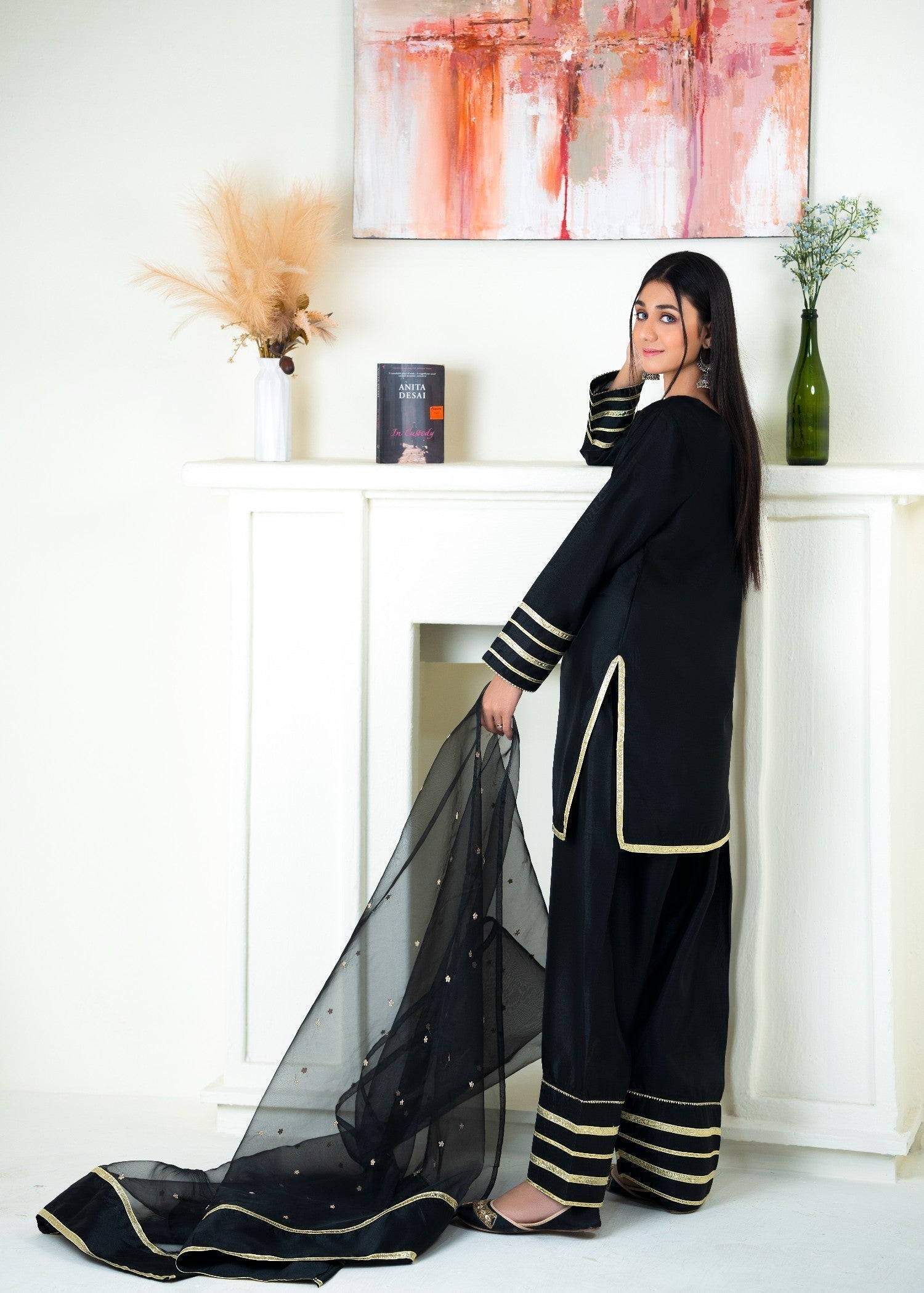 Alyssa Black Raw silk Farshi shalwar ALLF002 Women 3pcs