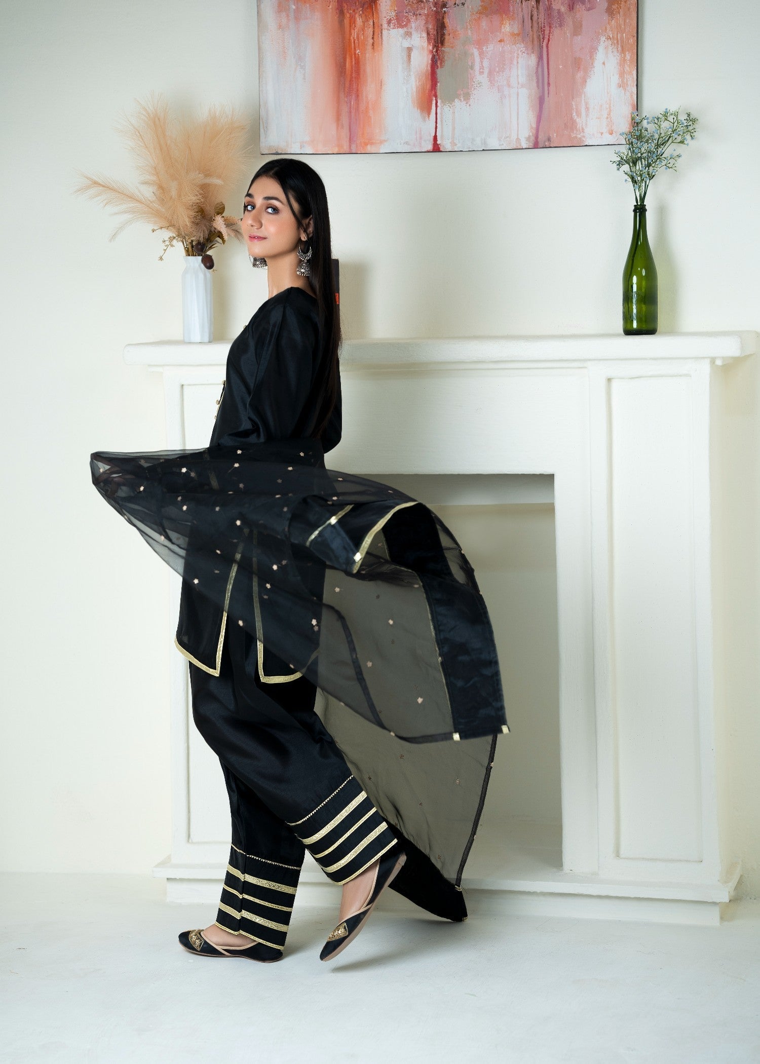 Alyssa Black Raw silk Farshi shalwar ALLF002 Women 3pcs