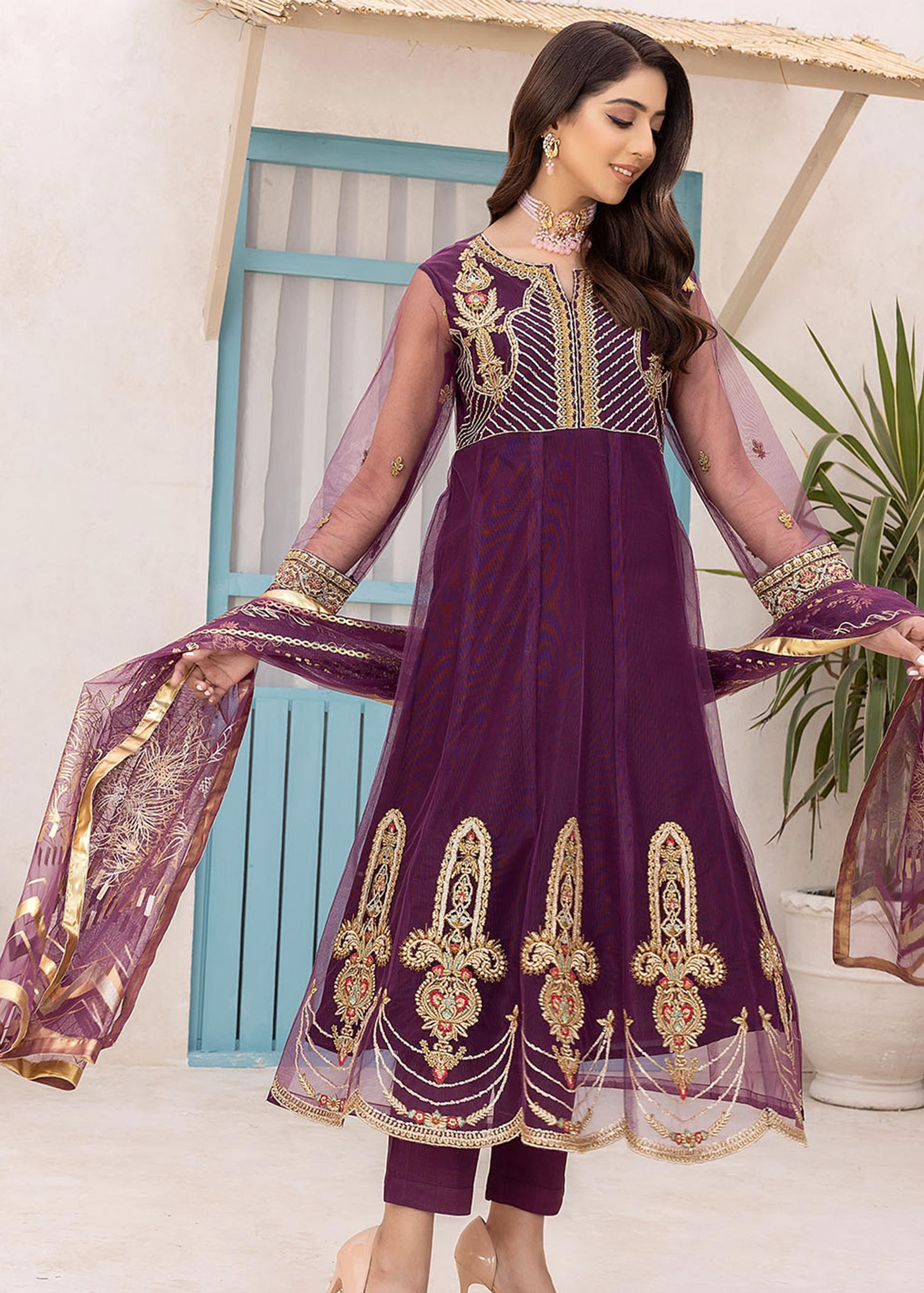 Madame Embroidered Net Frock Suit 2587 Women 3pcs