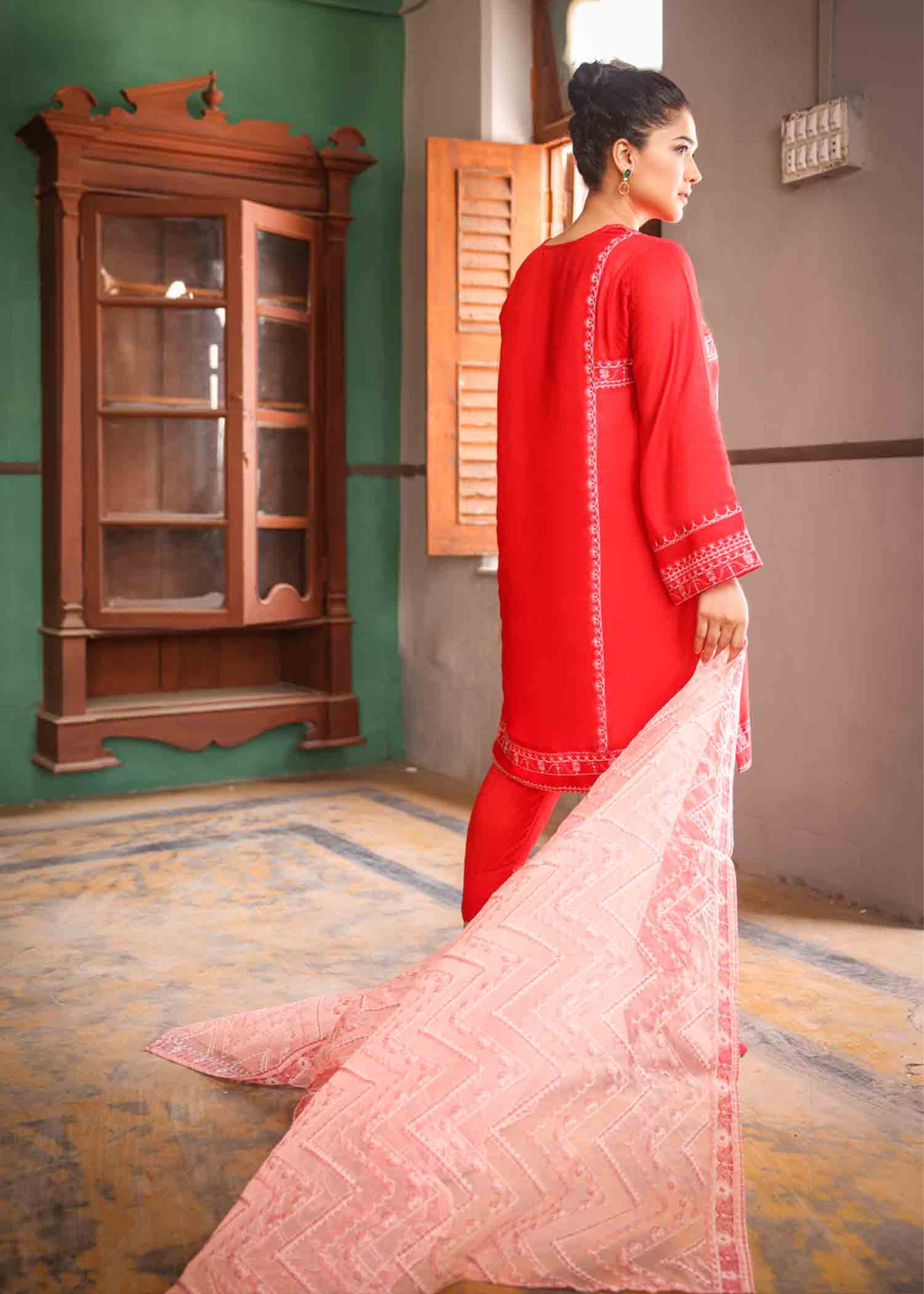 Anum Jung RED COTTON SILK EMB 206 Women 3pcs
