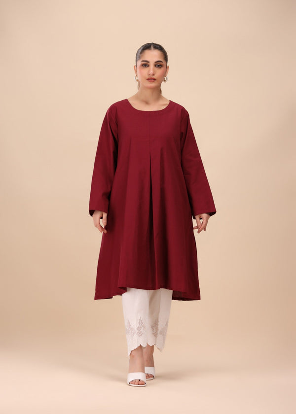 Mhw Maroon Pleated Tunic Women 1pcs