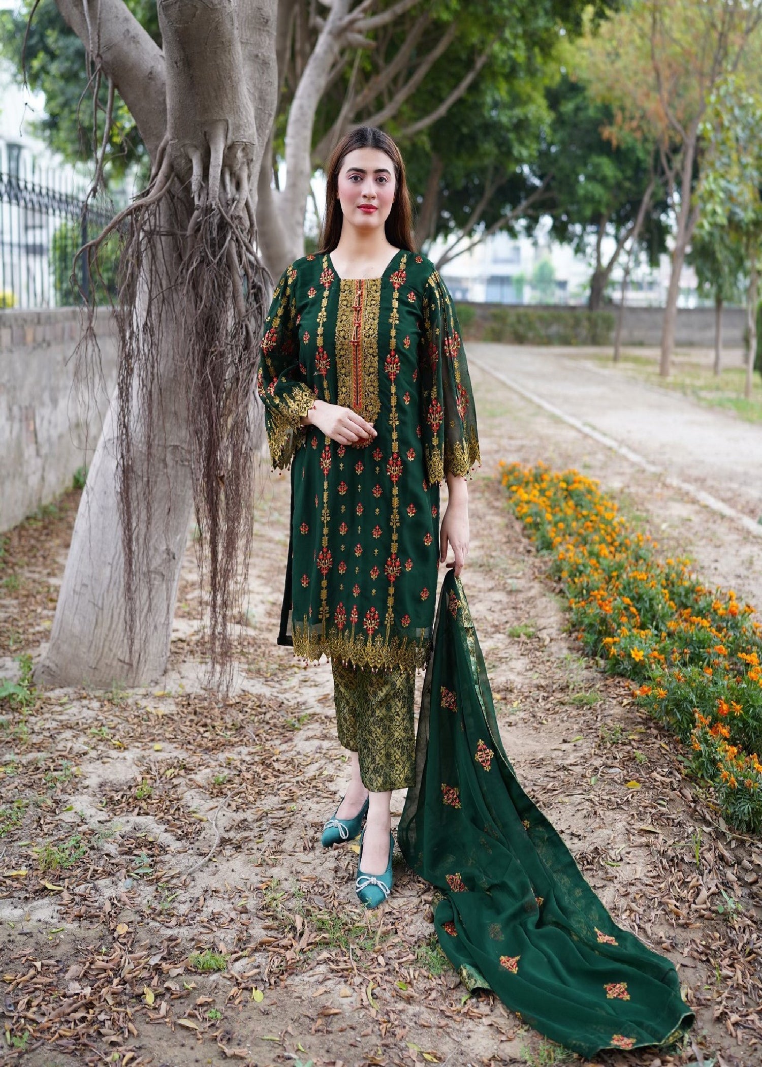 Four Season Boutique BARLAS CHIFFON GREEN Women 3pcs